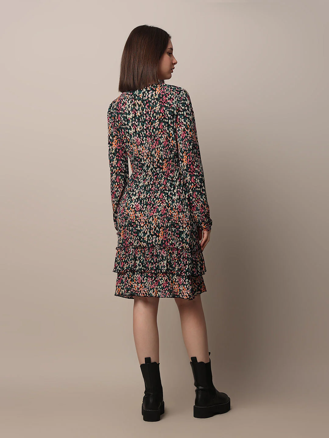 Black Printed Tiered Dress - Image 6