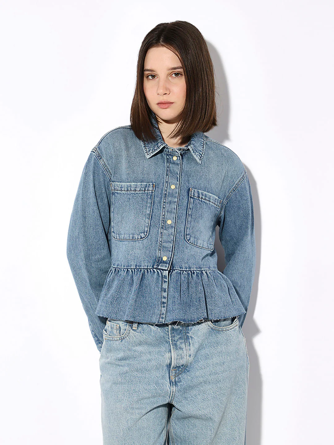 Blue Frill Denim Shirt - Image 3