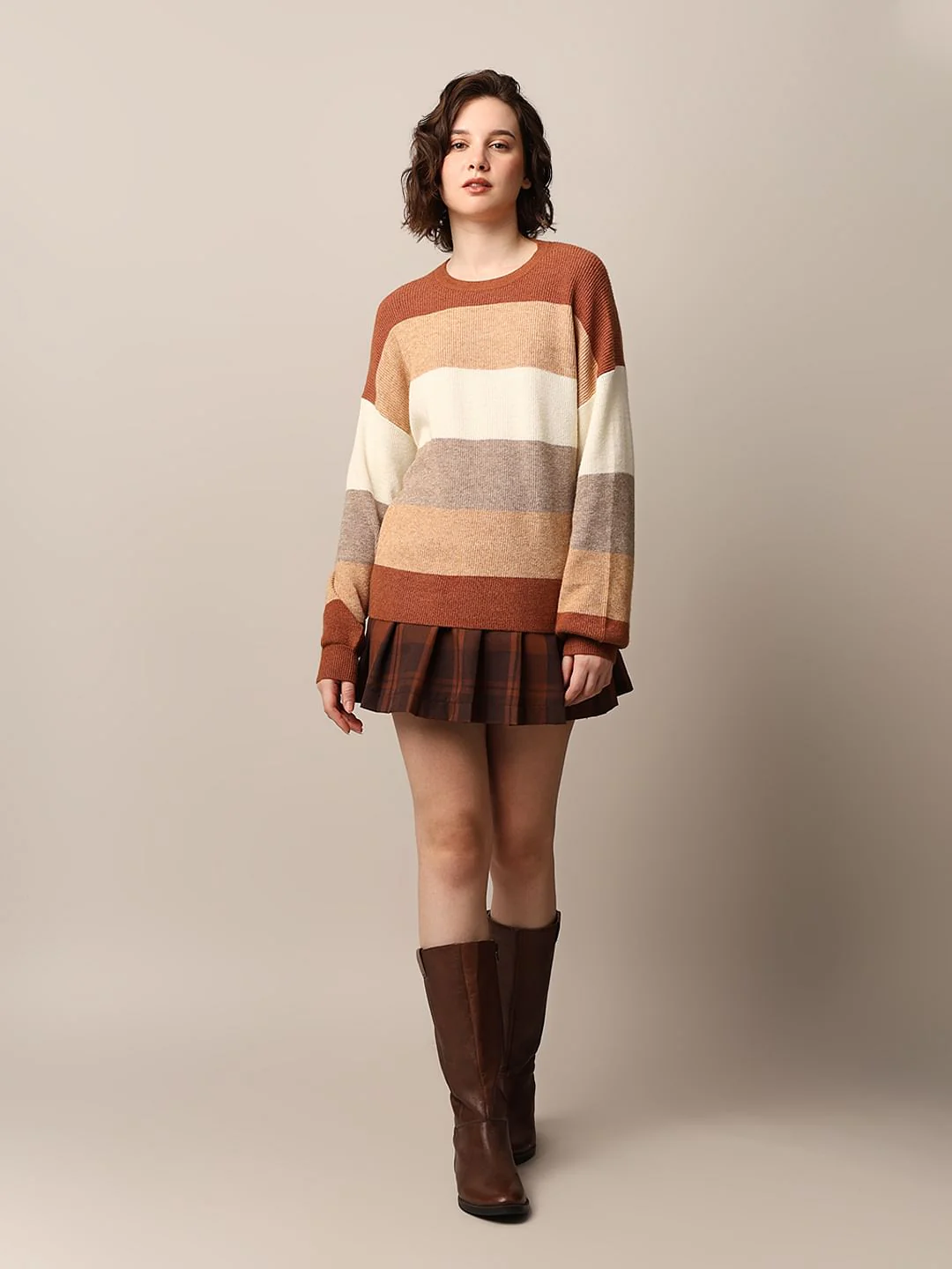 Brown Colourblocked Oversized Pullover - Image 3