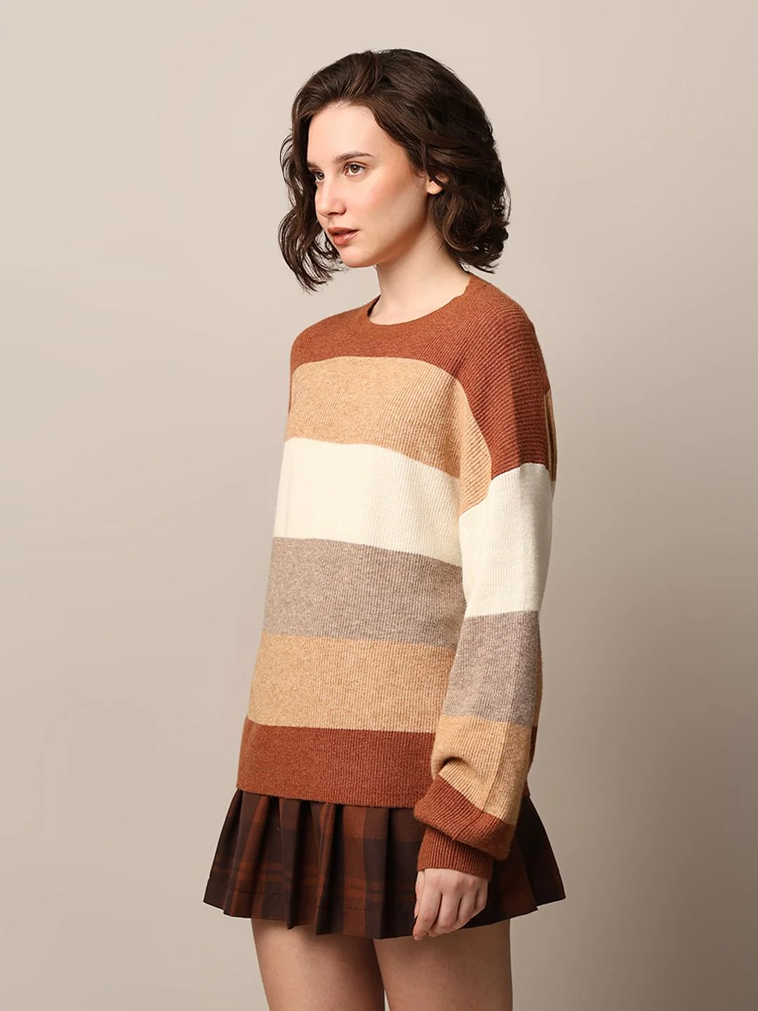 Brown Colourblocked Oversized Pullover - Image 6