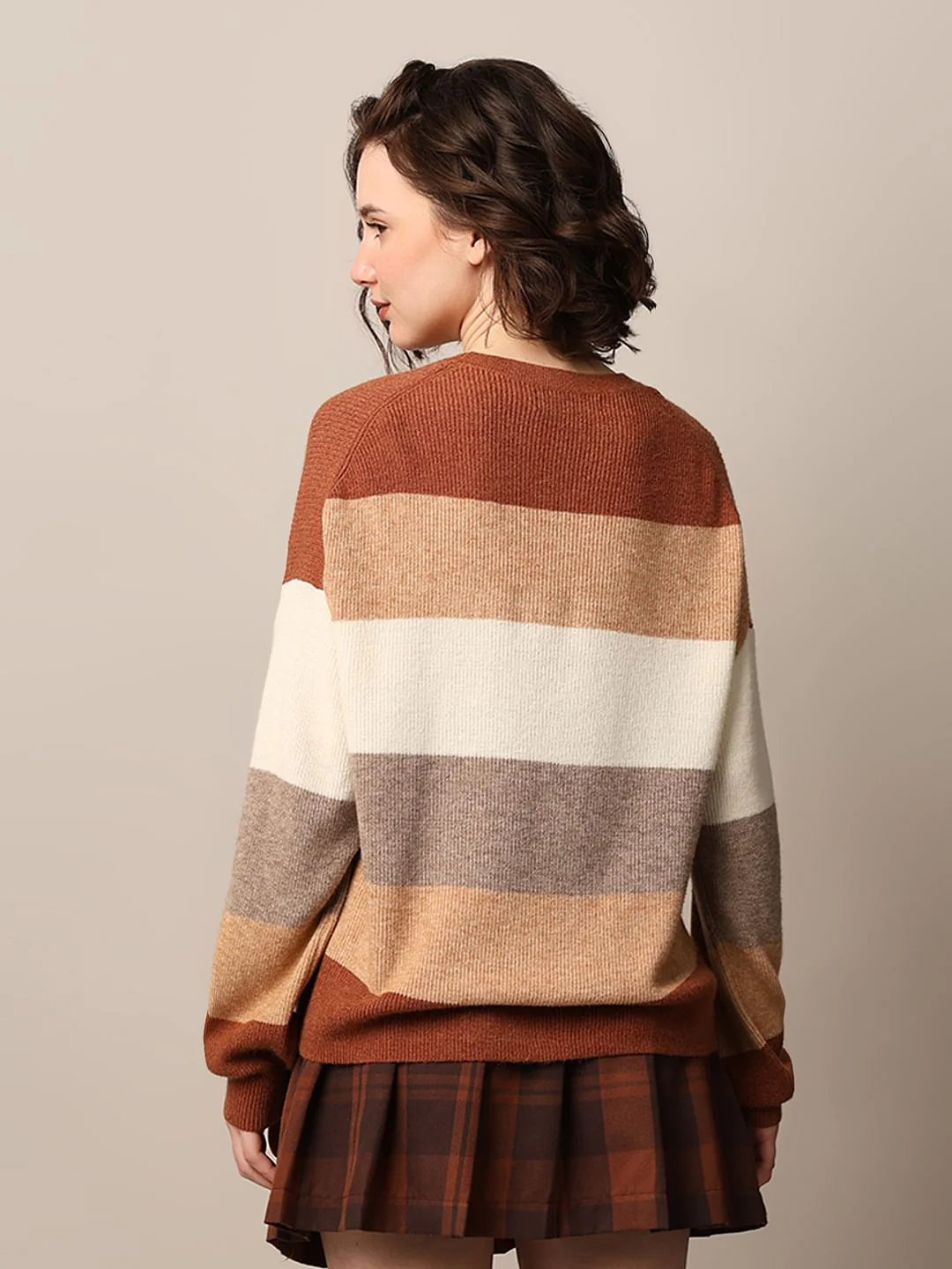 Brown Colourblocked Oversized Pullover - Image 7