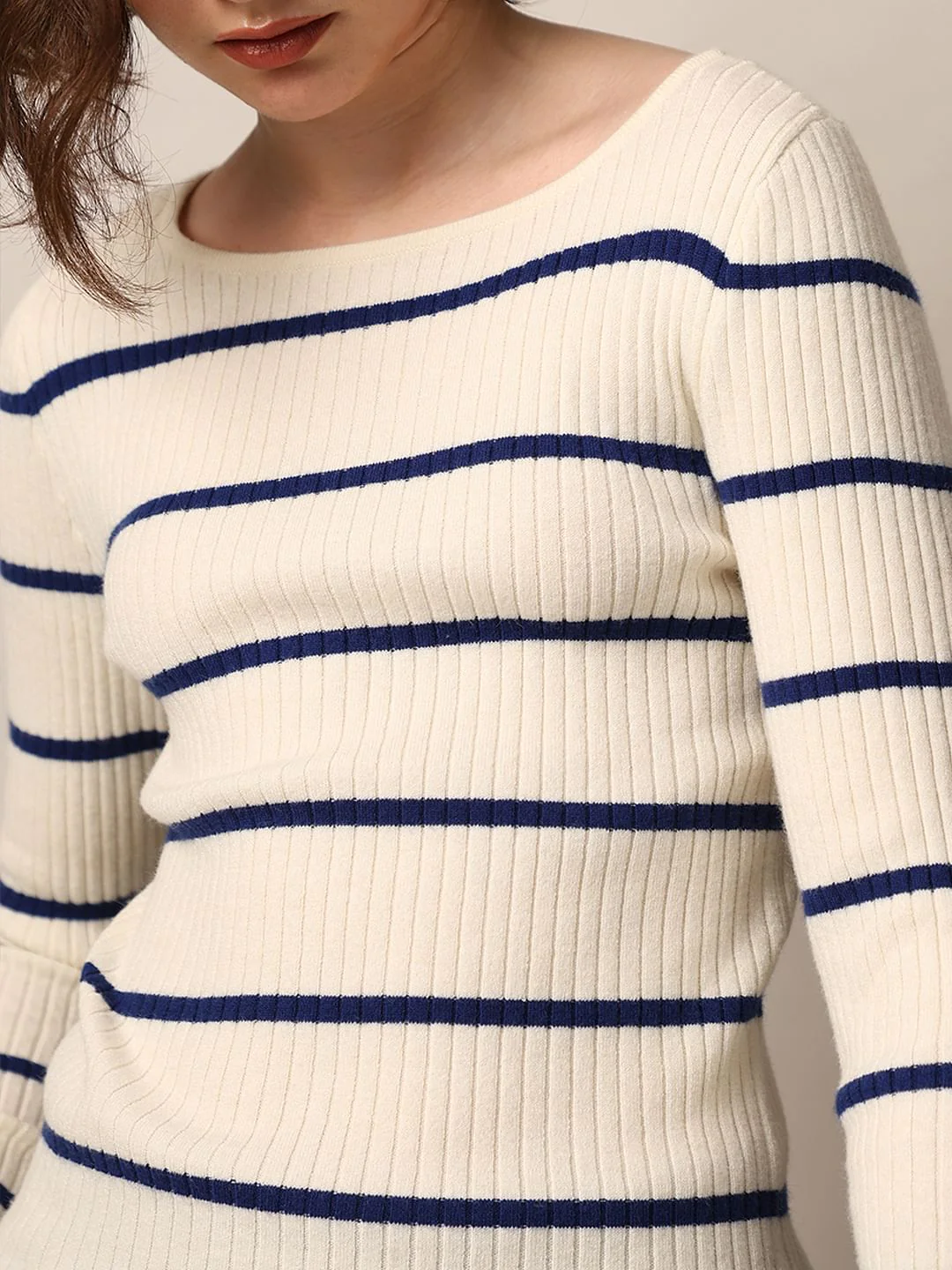 Cream Ribbed Boatneck Pullover - Image 4