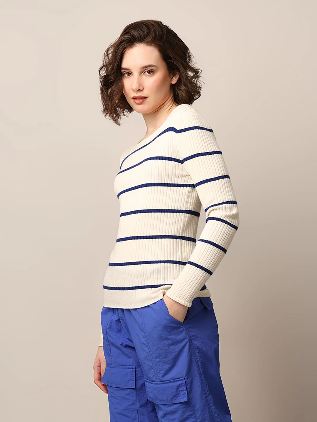 Cream Ribbed Boatneck Pullover - Image 5