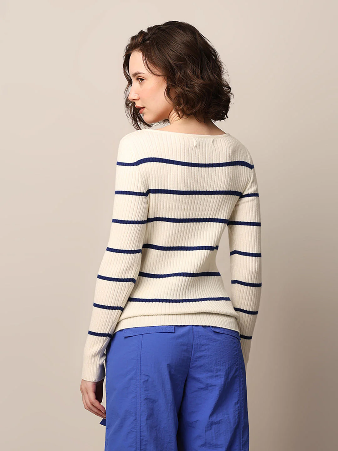 Cream Ribbed Boatneck Pullover - Image 6
