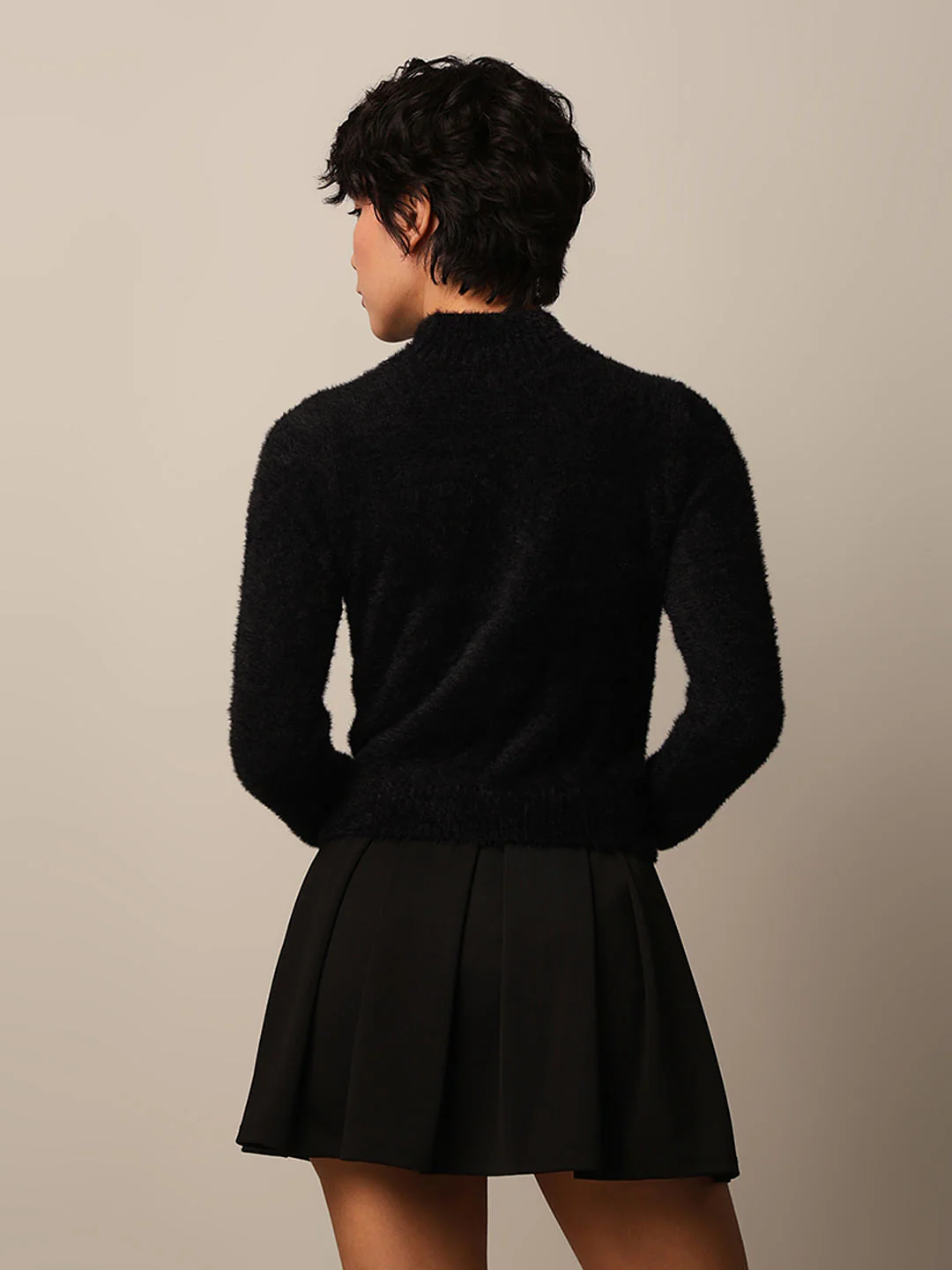Black High Neck Fuzzy Pullover - Image 6