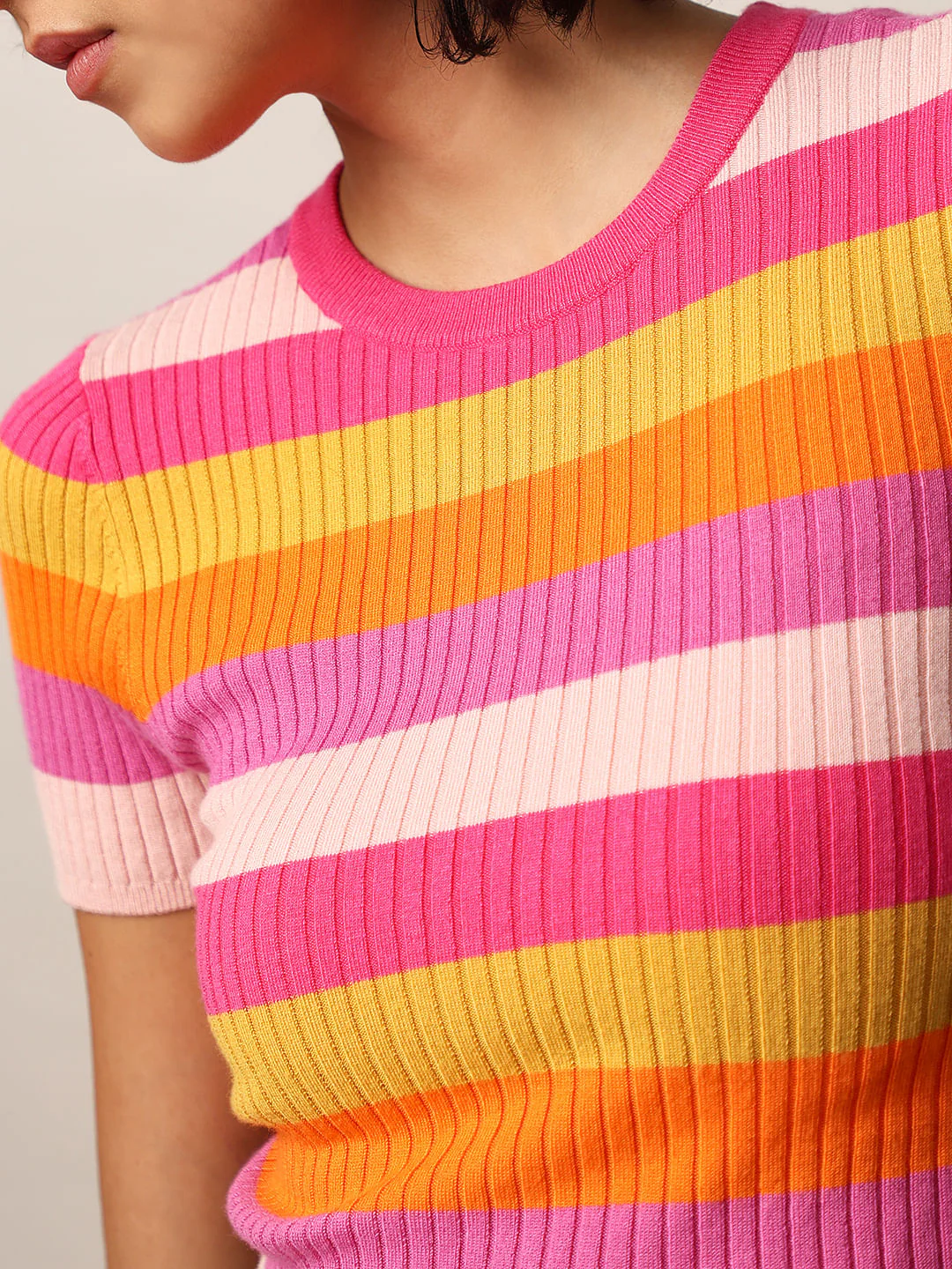 Pink Striped Cropped Pullover - Image 4
