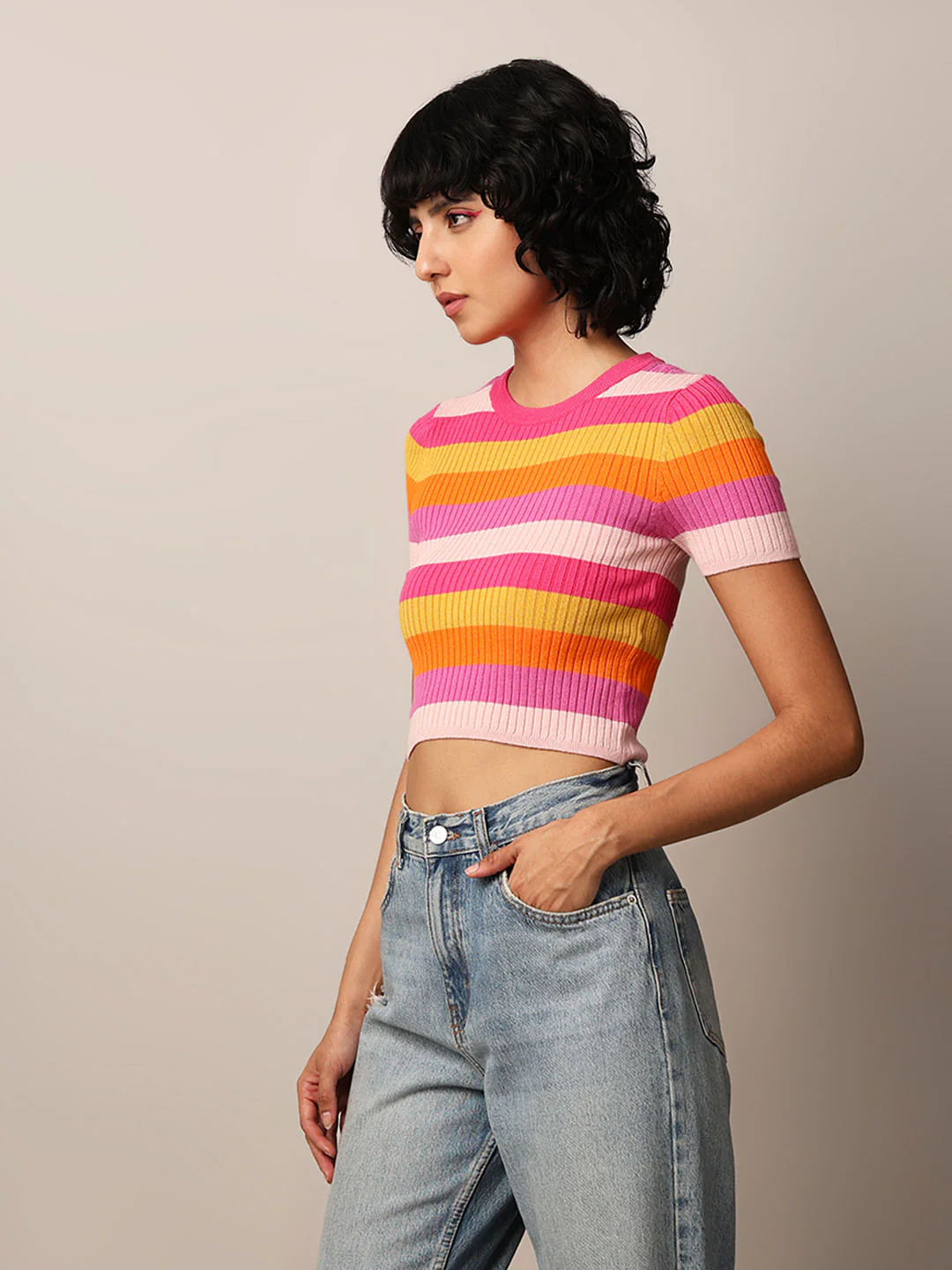 Pink Striped Cropped Pullover - Image 5
