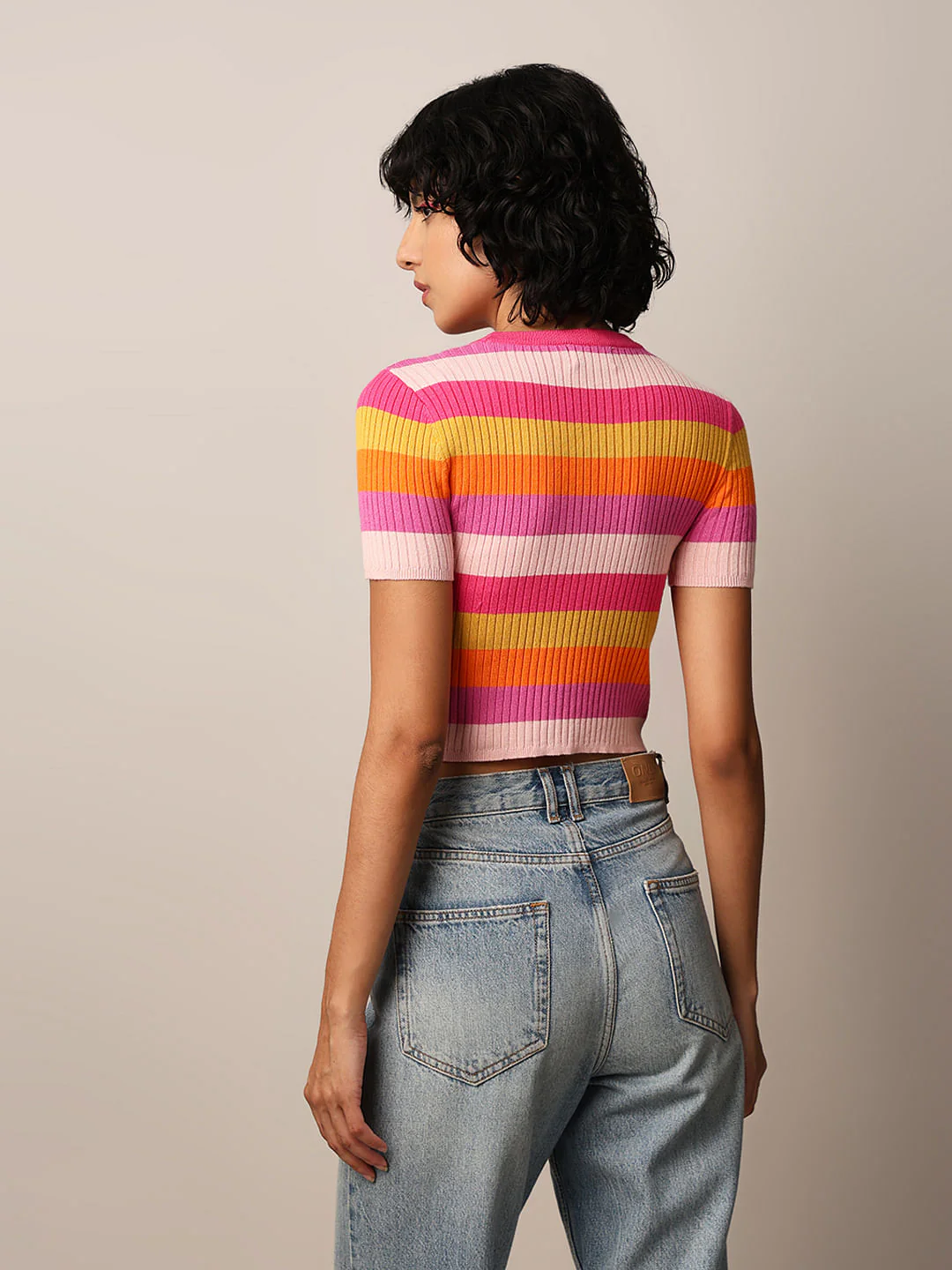 Pink Striped Cropped Pullover - Image 6