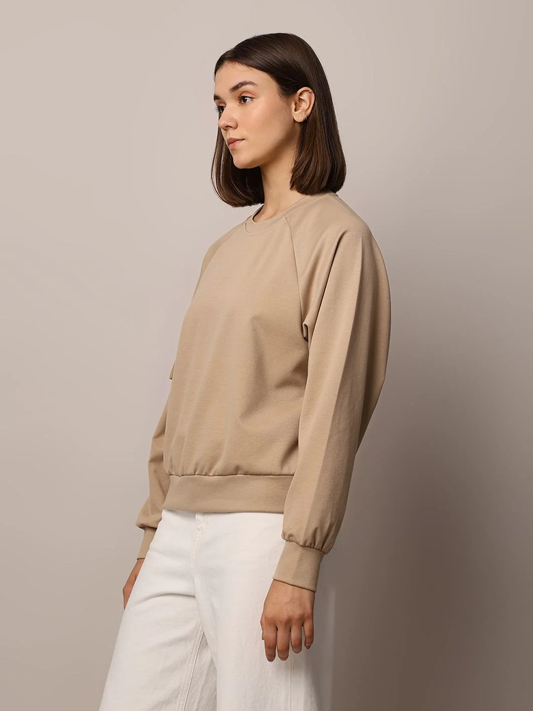 Beige O Neck Sweatshirt - Image 5