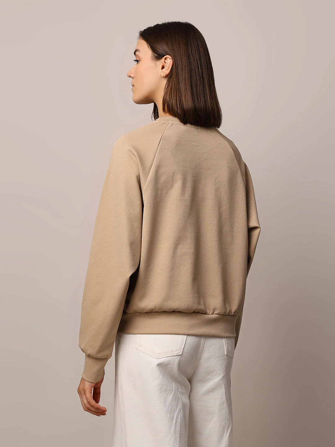 Beige O Neck Sweatshirt - Image 6