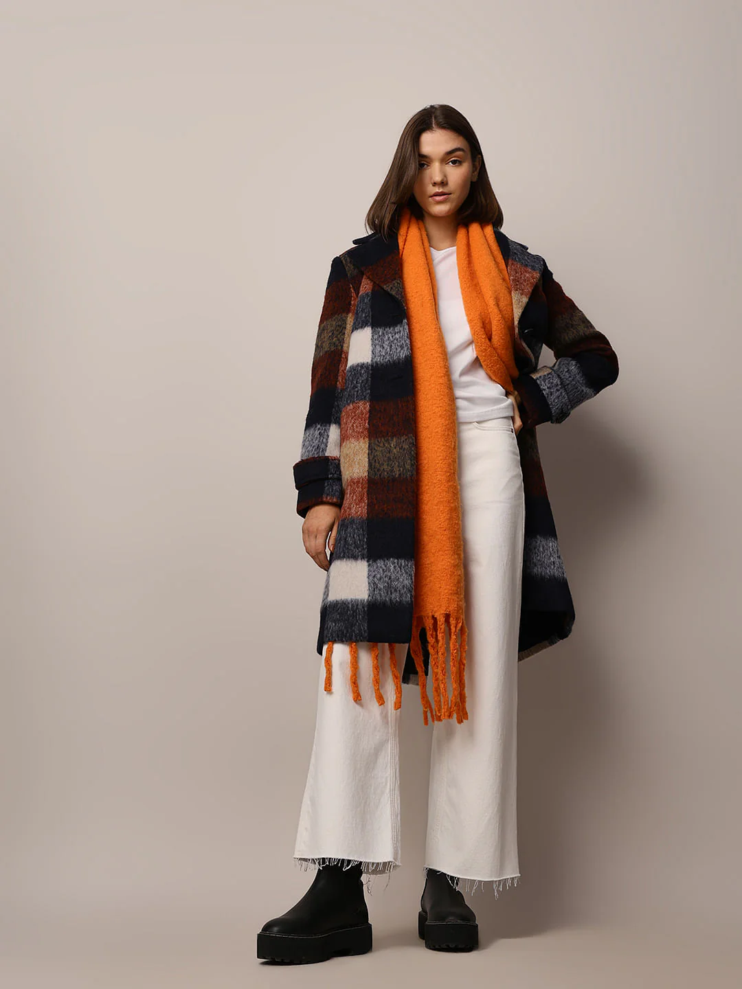 Brown Check Wool Coat