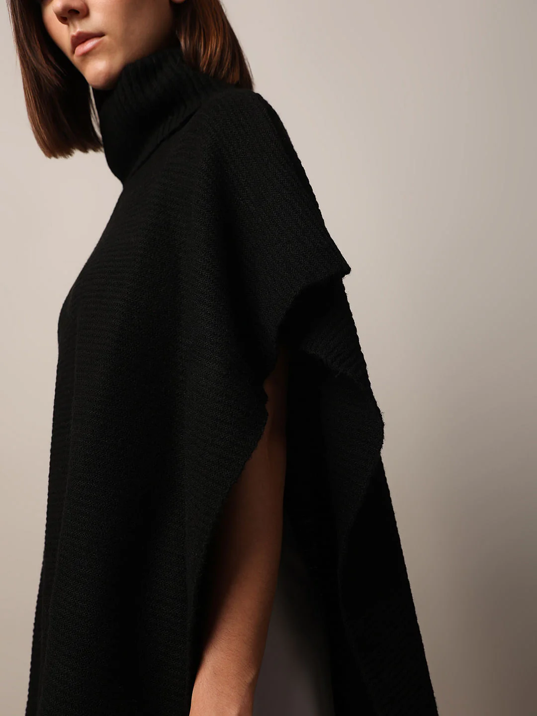 Black Fine Knit Poncho - Image 4