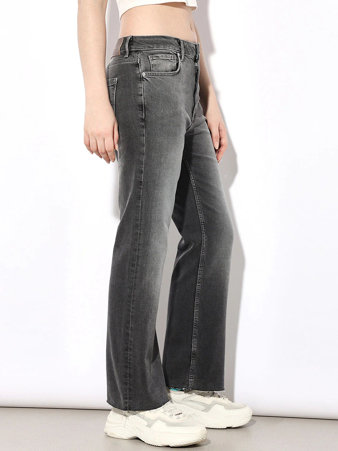 Grey High Rise Flared Jeans - Image 4