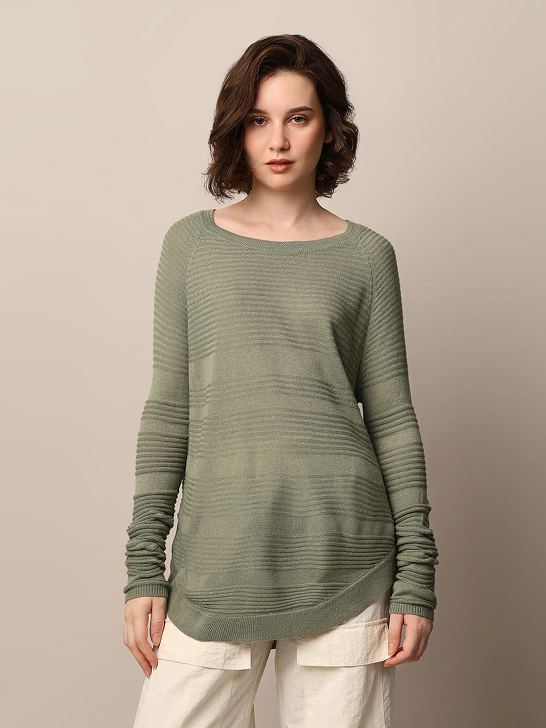 Green Structured Knit Pullover - Image 3