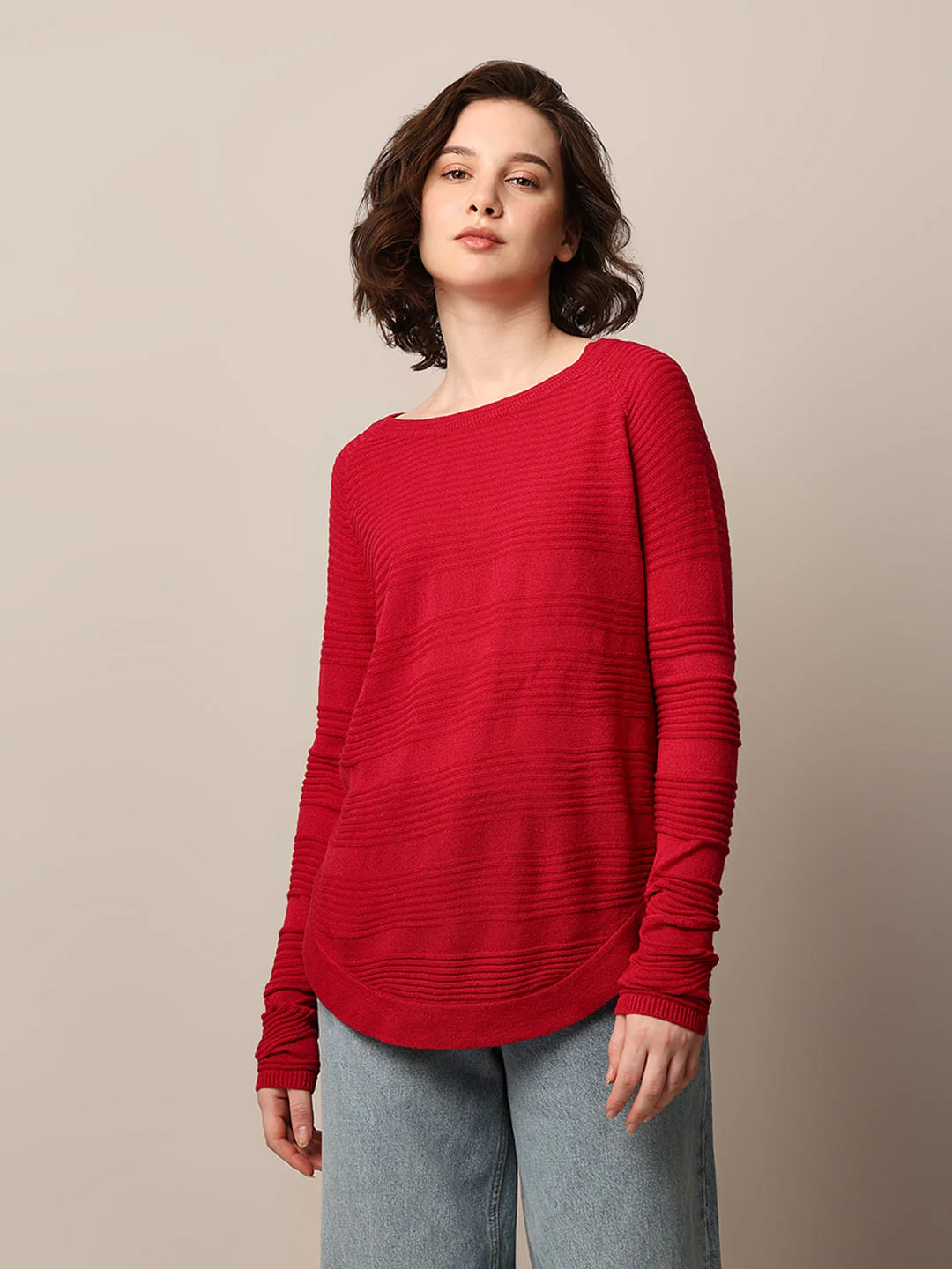 Red Structured Knit Pullover - Image 3