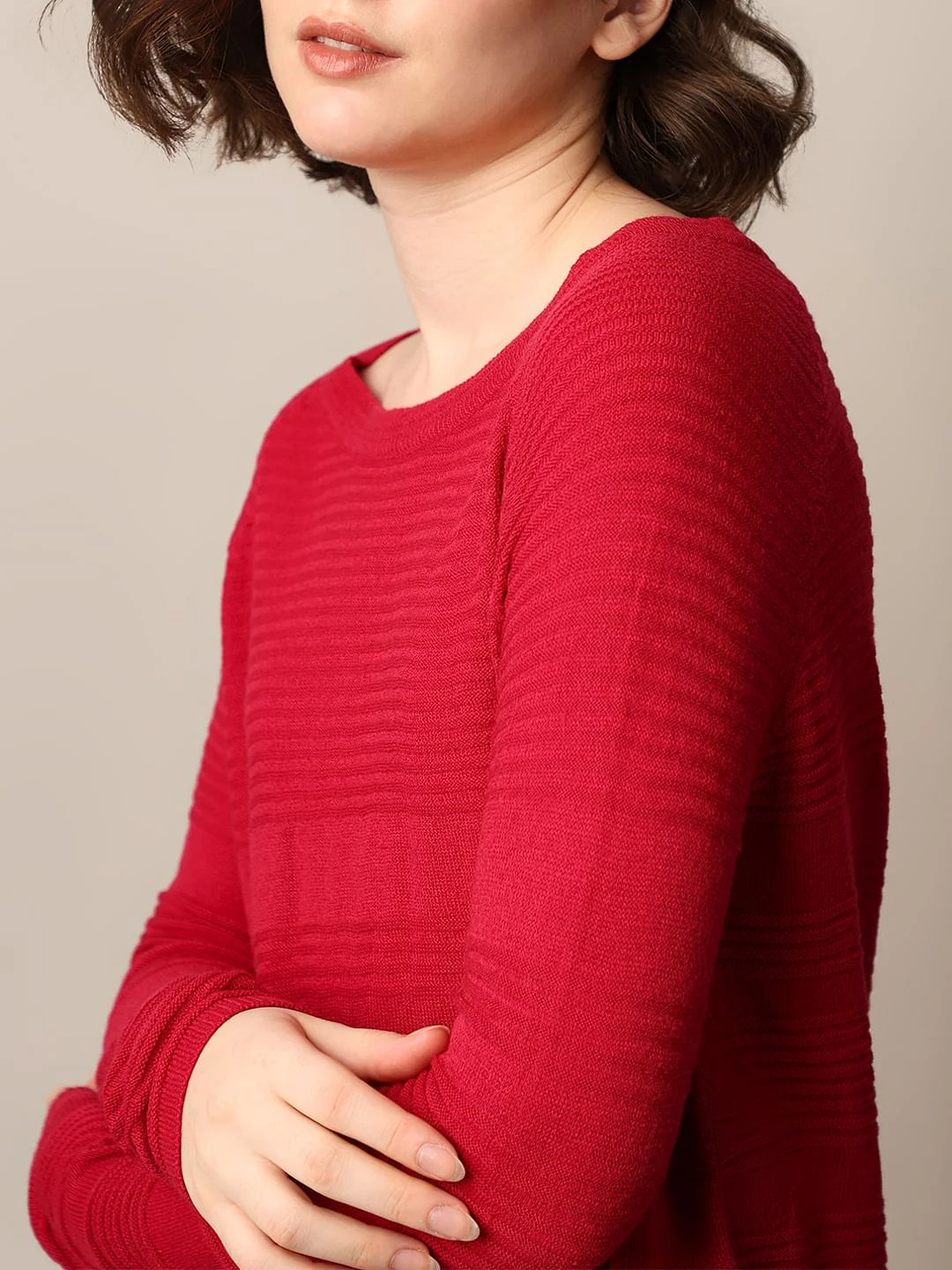 Red Structured Knit Pullover - Image 4