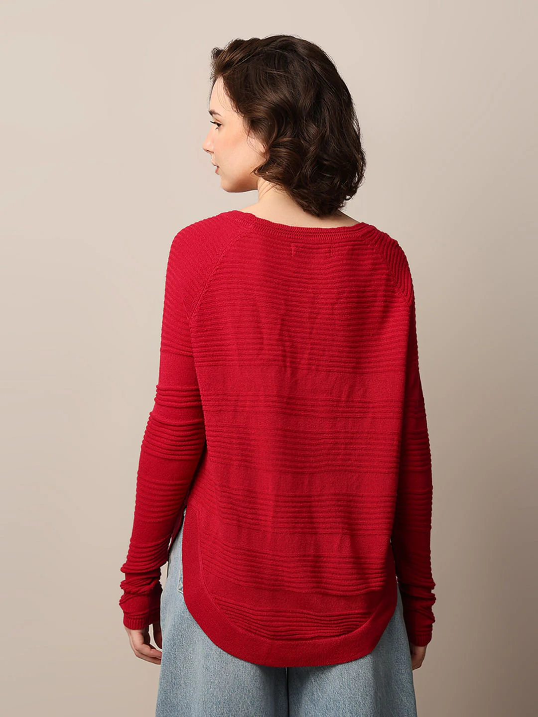 Red Structured Knit Pullover - Image 6