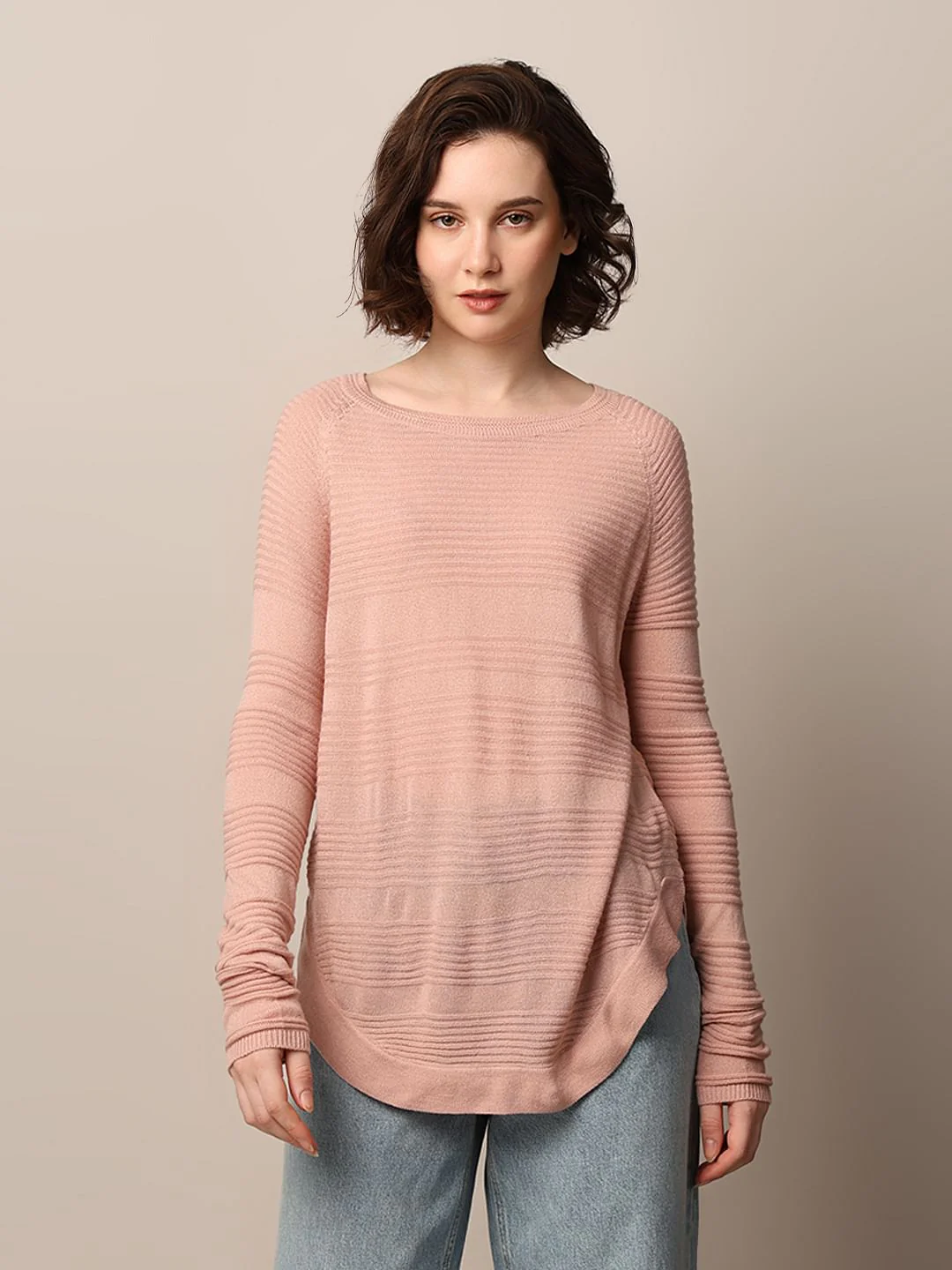 Pink Structured Knit Pullover - Image 3