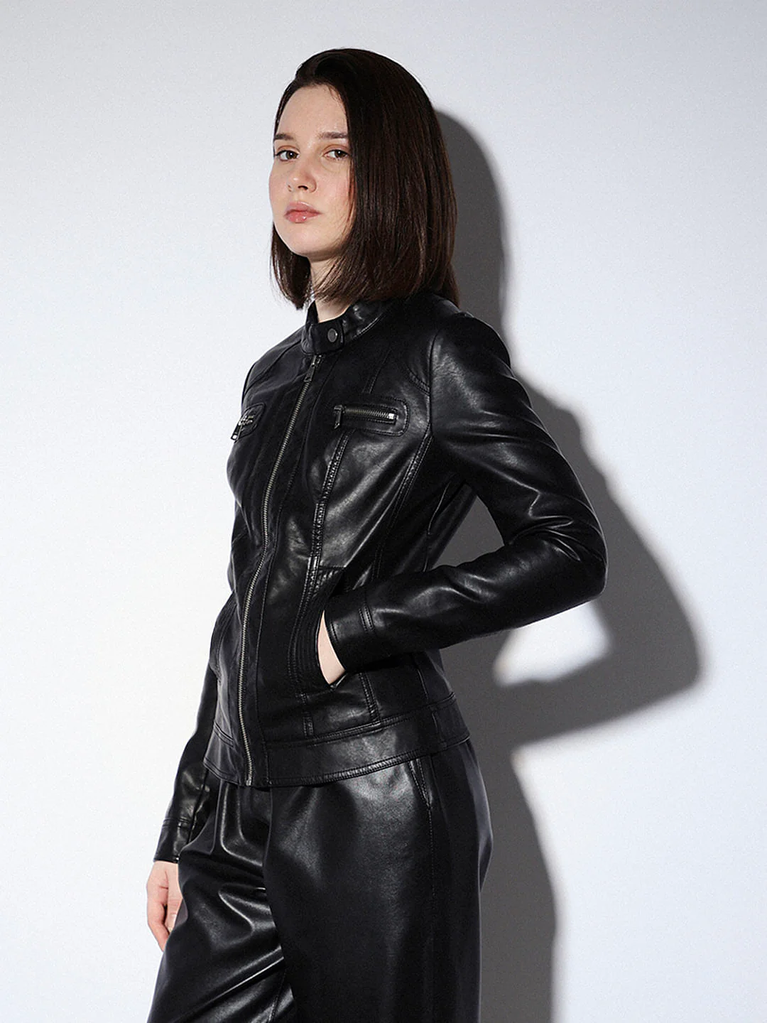 Black Faux Leather Biker Jacket - Image 5