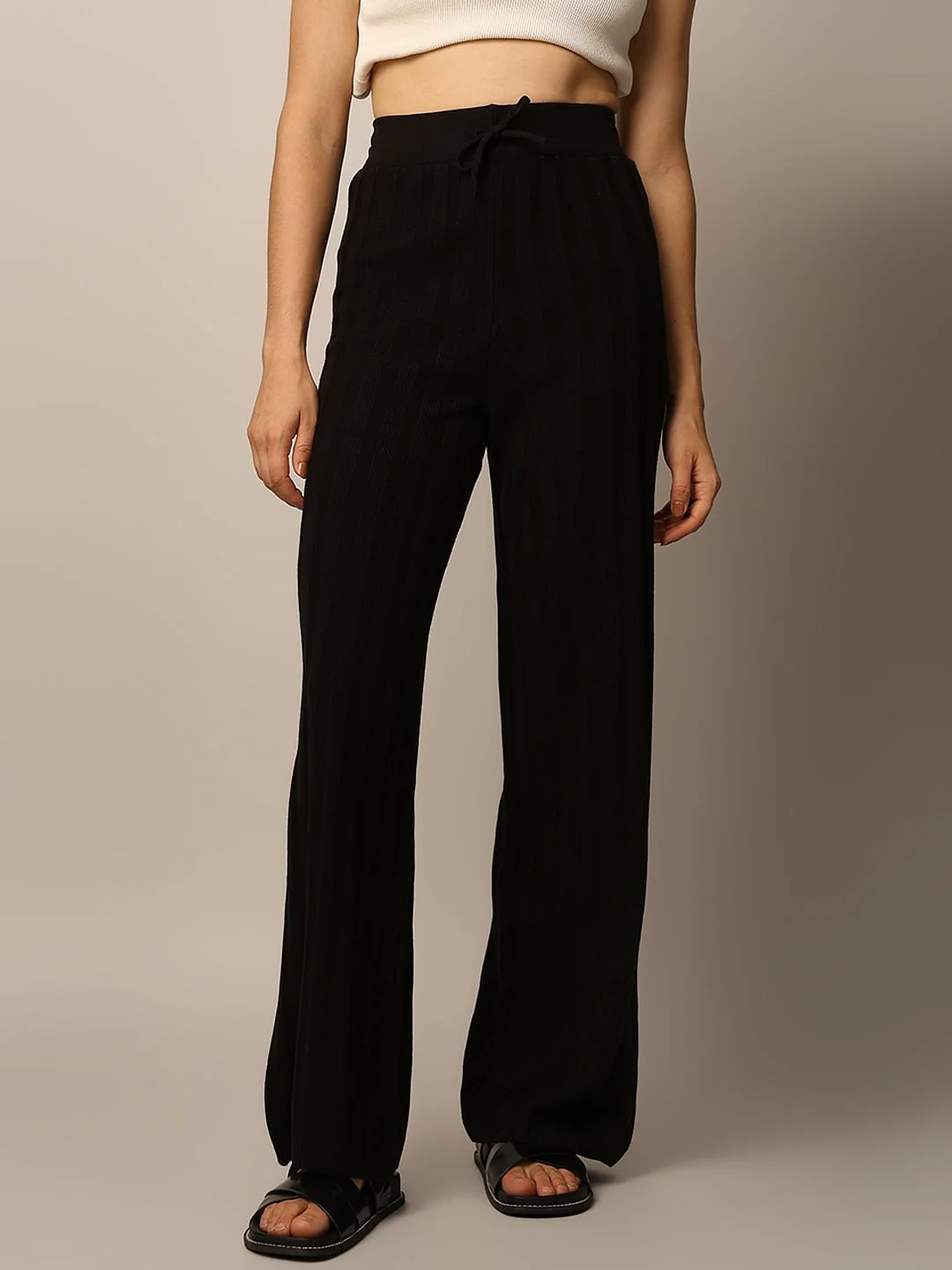 Black Rib-Knit Co-Ord Set Pants - Image 2