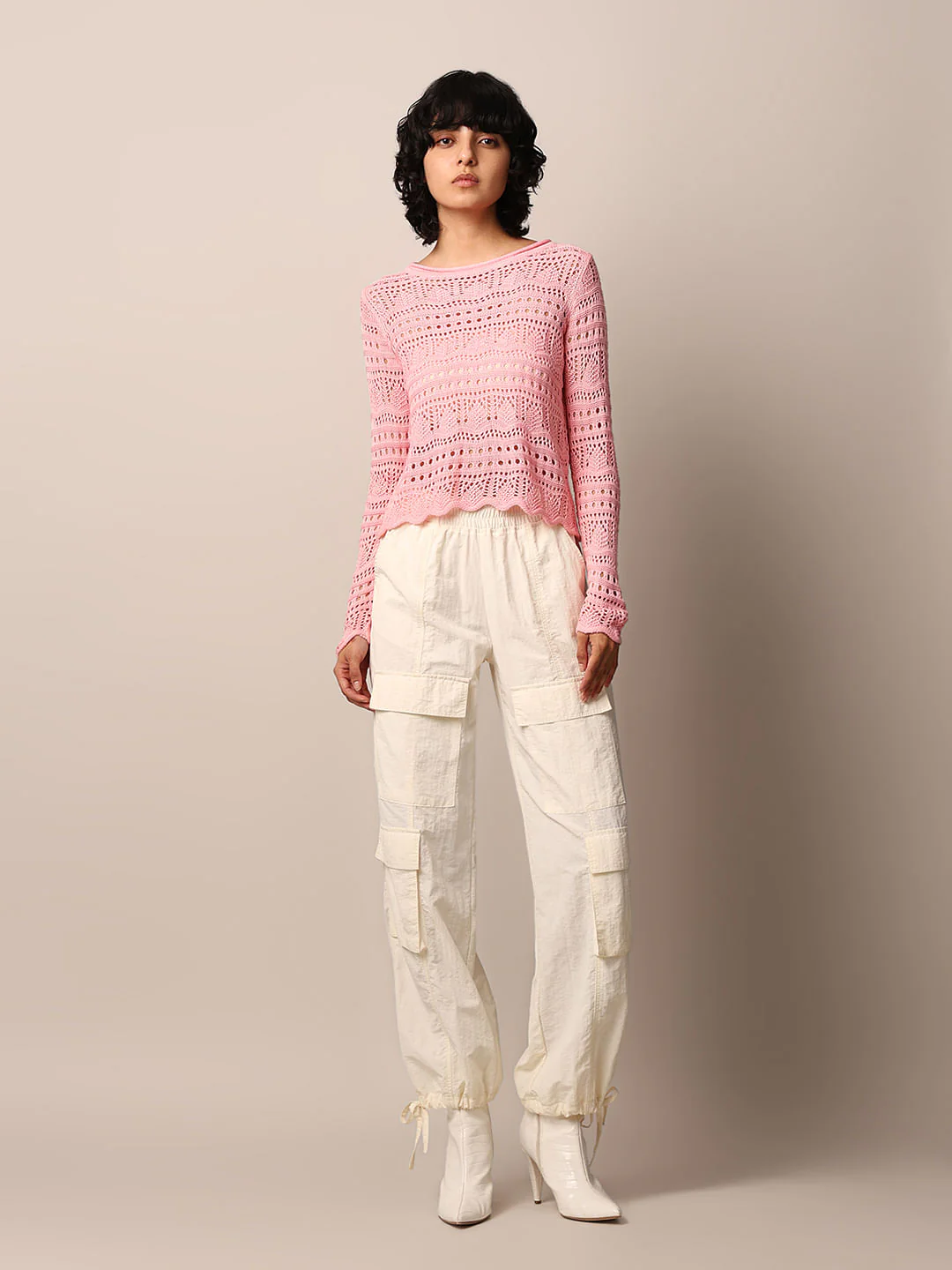 Pink Crochet Boatneck Pullover - Image 2