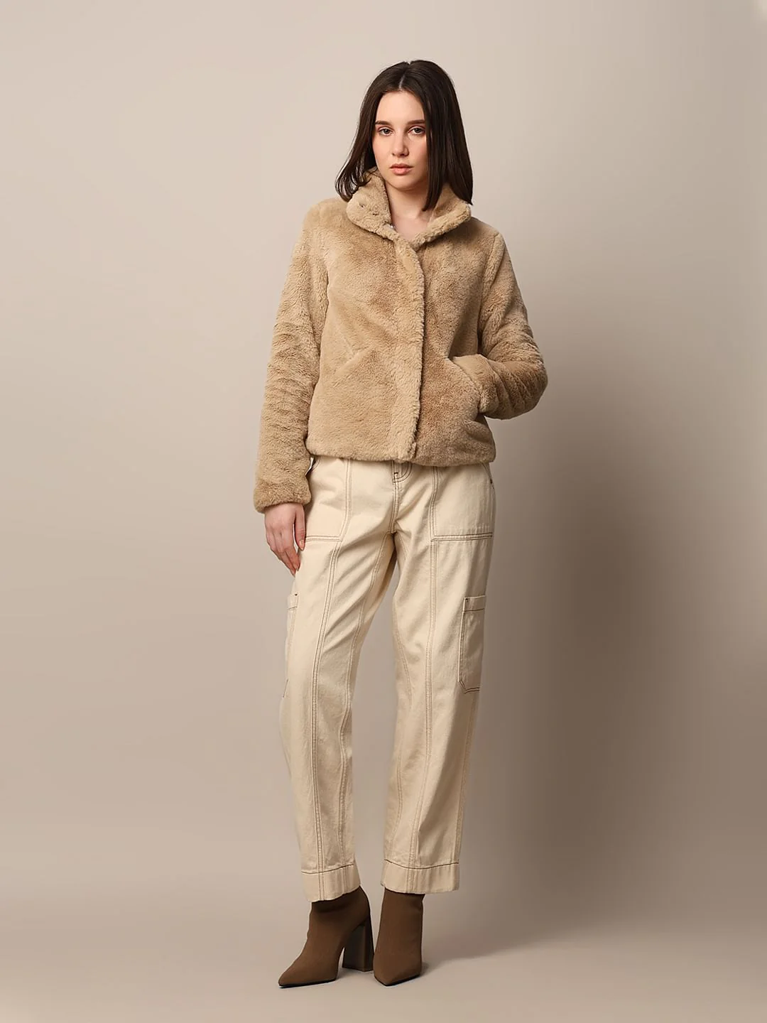 Beige Faux Fur Teddy Jacket - Image 2