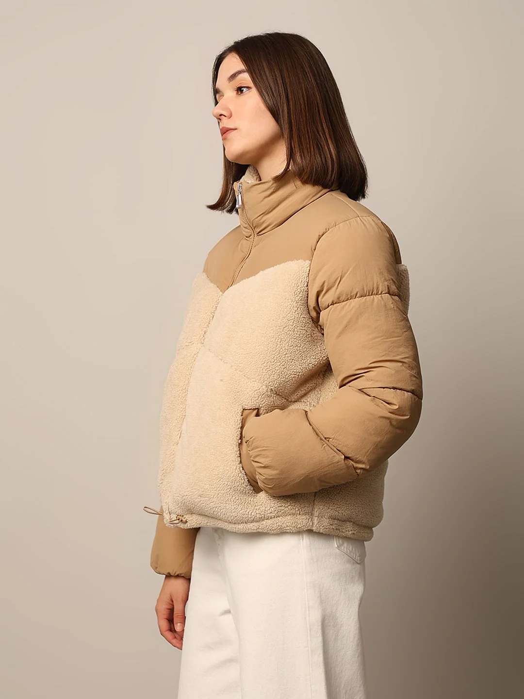 Brown High Neck Puffer Jacket - Image 5