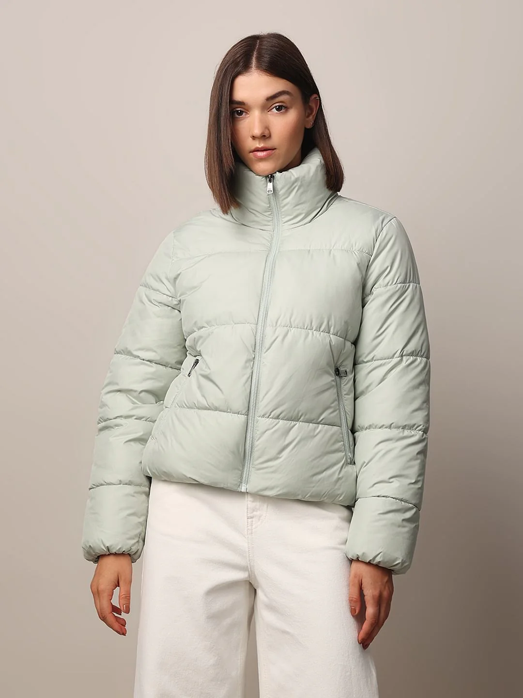 Green High Neck Puffer Jacket - Image 3