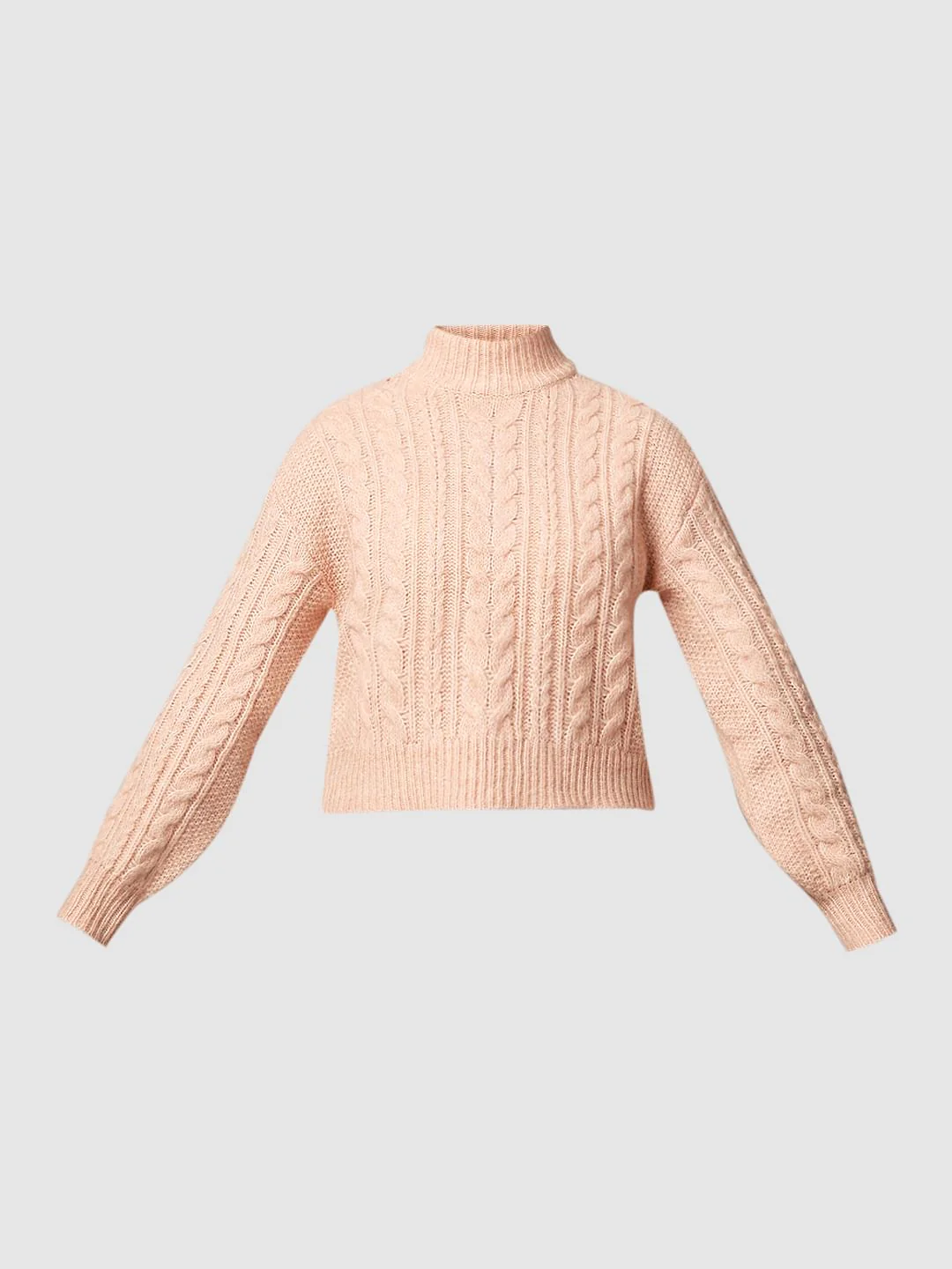 Pink Cable Knit High Neck Pullover - Image 7