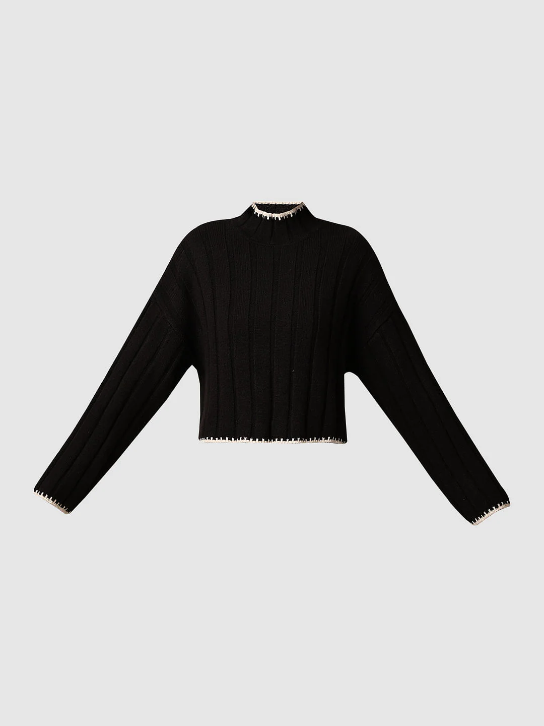 Black Ribbed Boxy Fit Pullover - Image 7