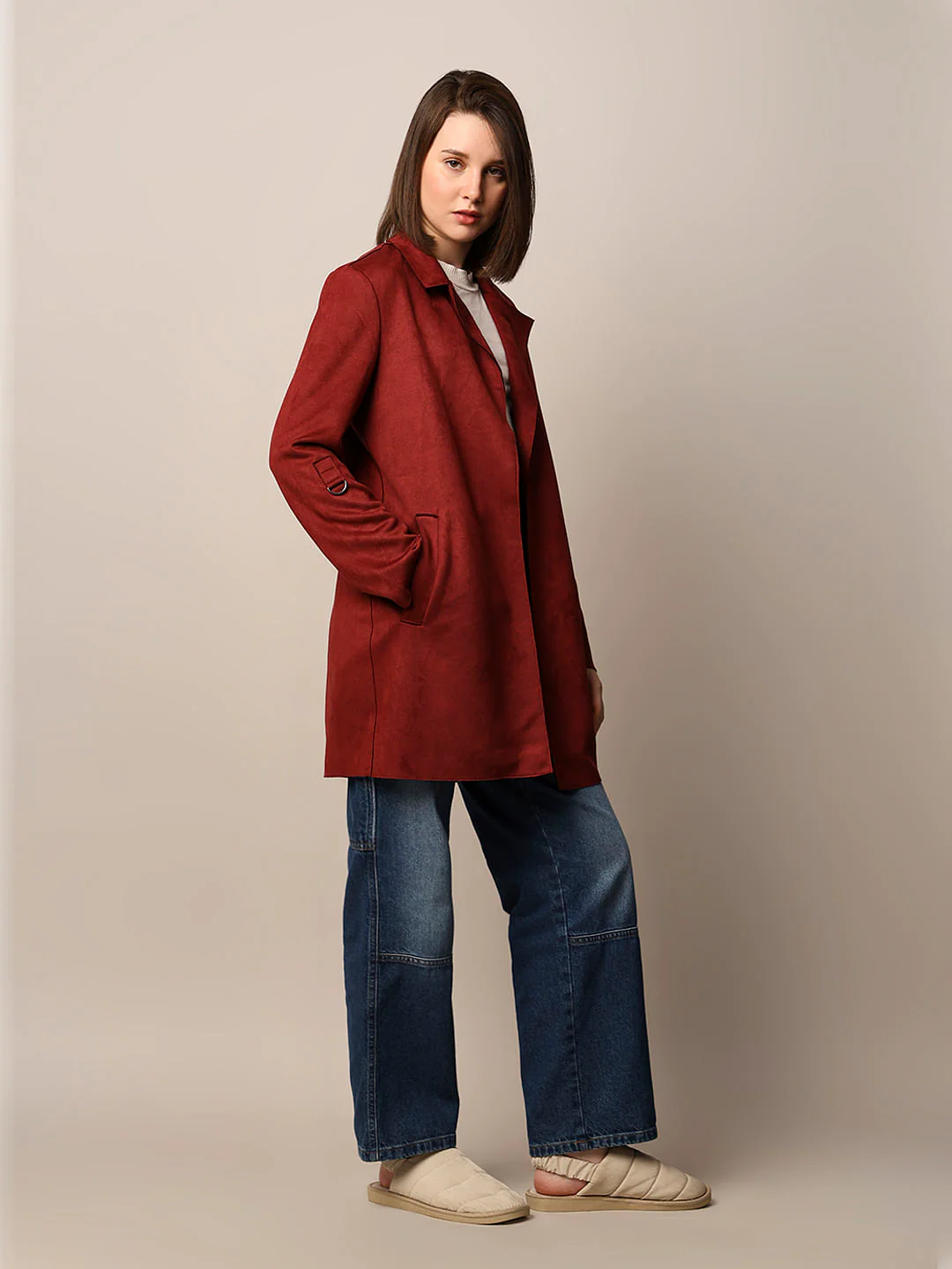 Maroon Faux Suede Coat - Image 5