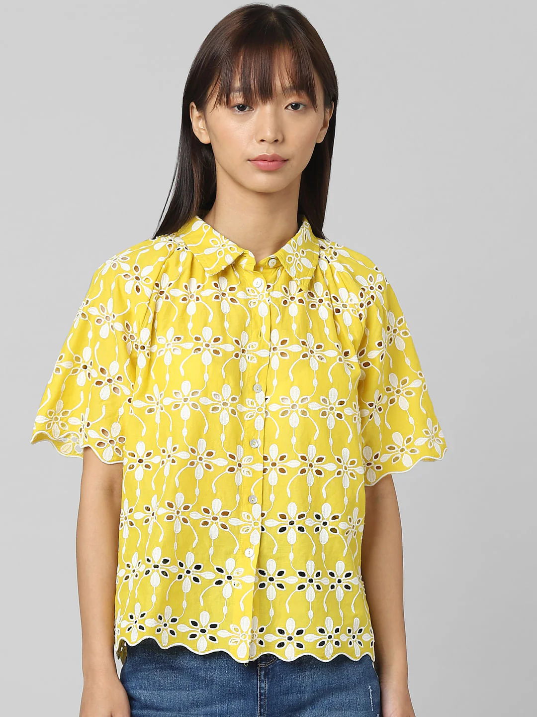 Yellow Cut-Work Embroidery Shirt - Image 2