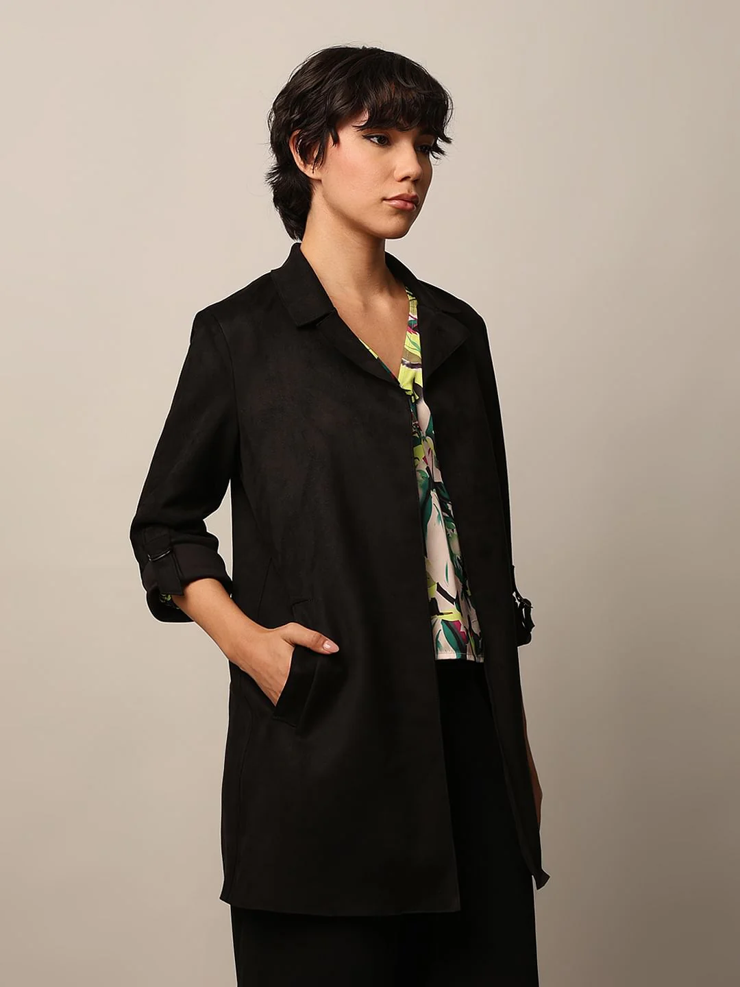Black Faux Suede Coat - Image 3
