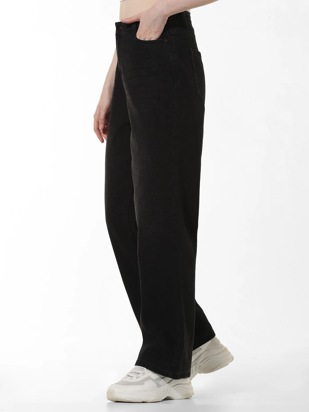 Black High Rise Wide Leg Jeans - Image 4
