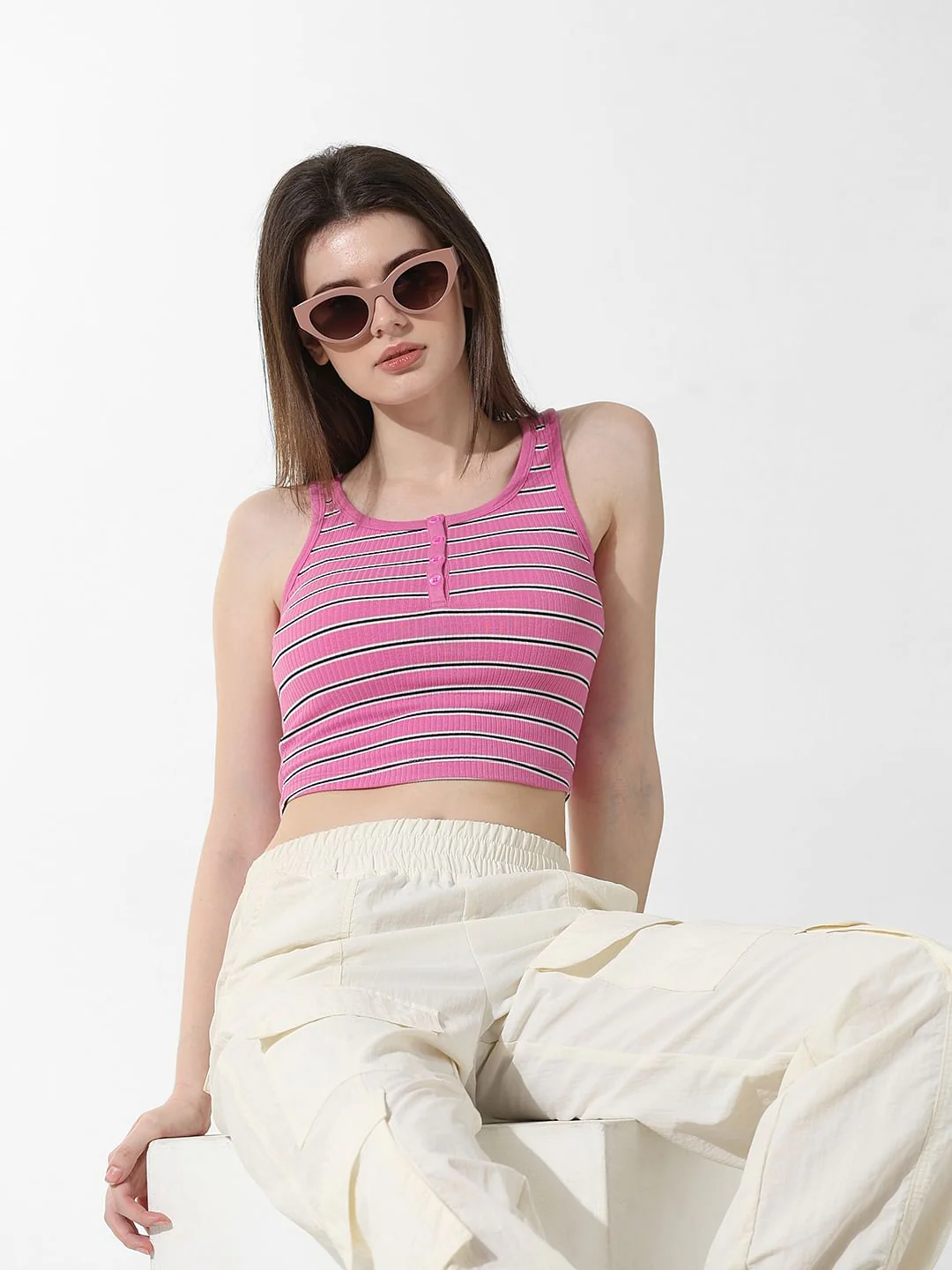 Pink Striped Ribbed Top