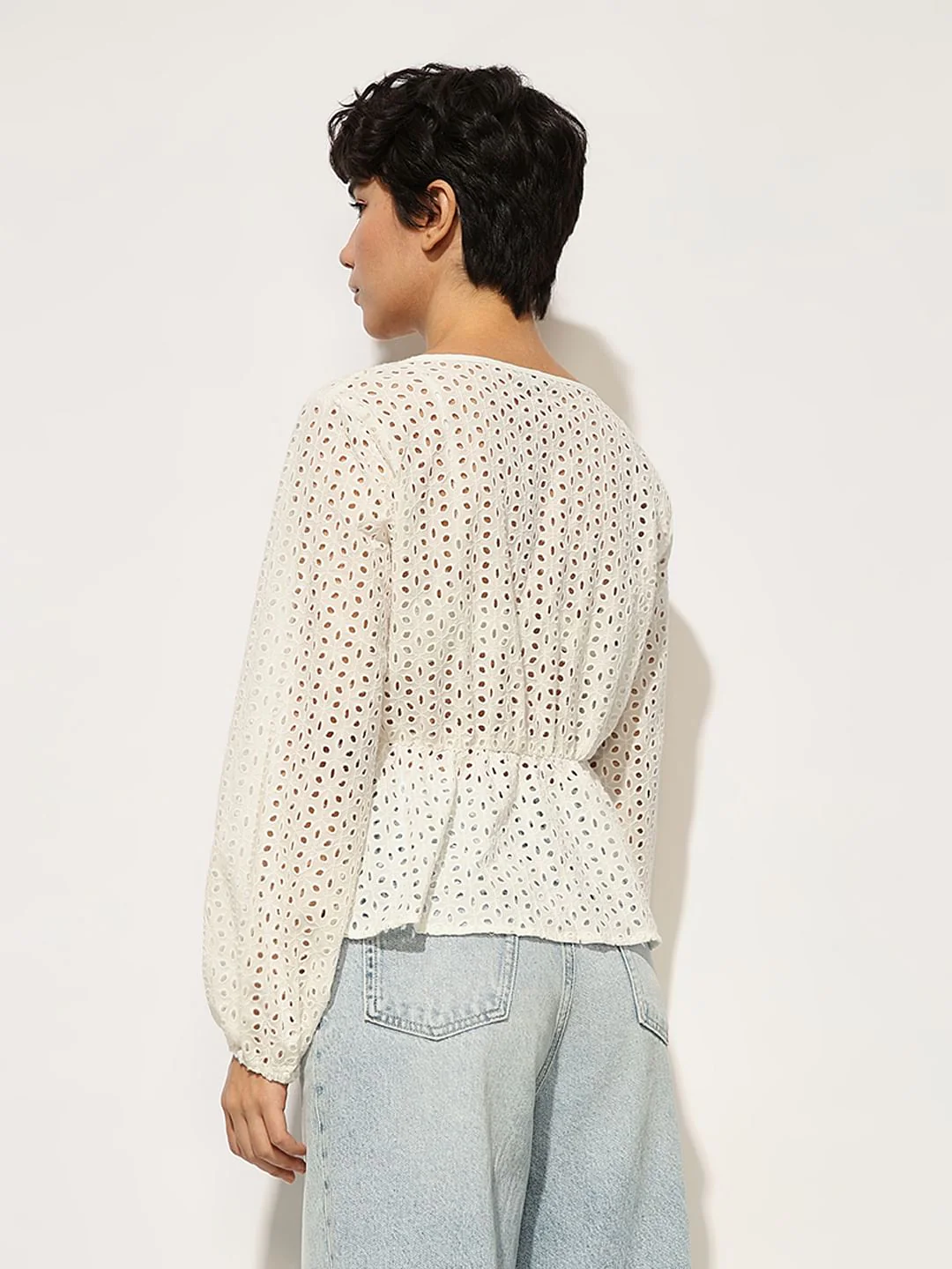 White Schiffli Tie Detail Cotton Top - Image 6