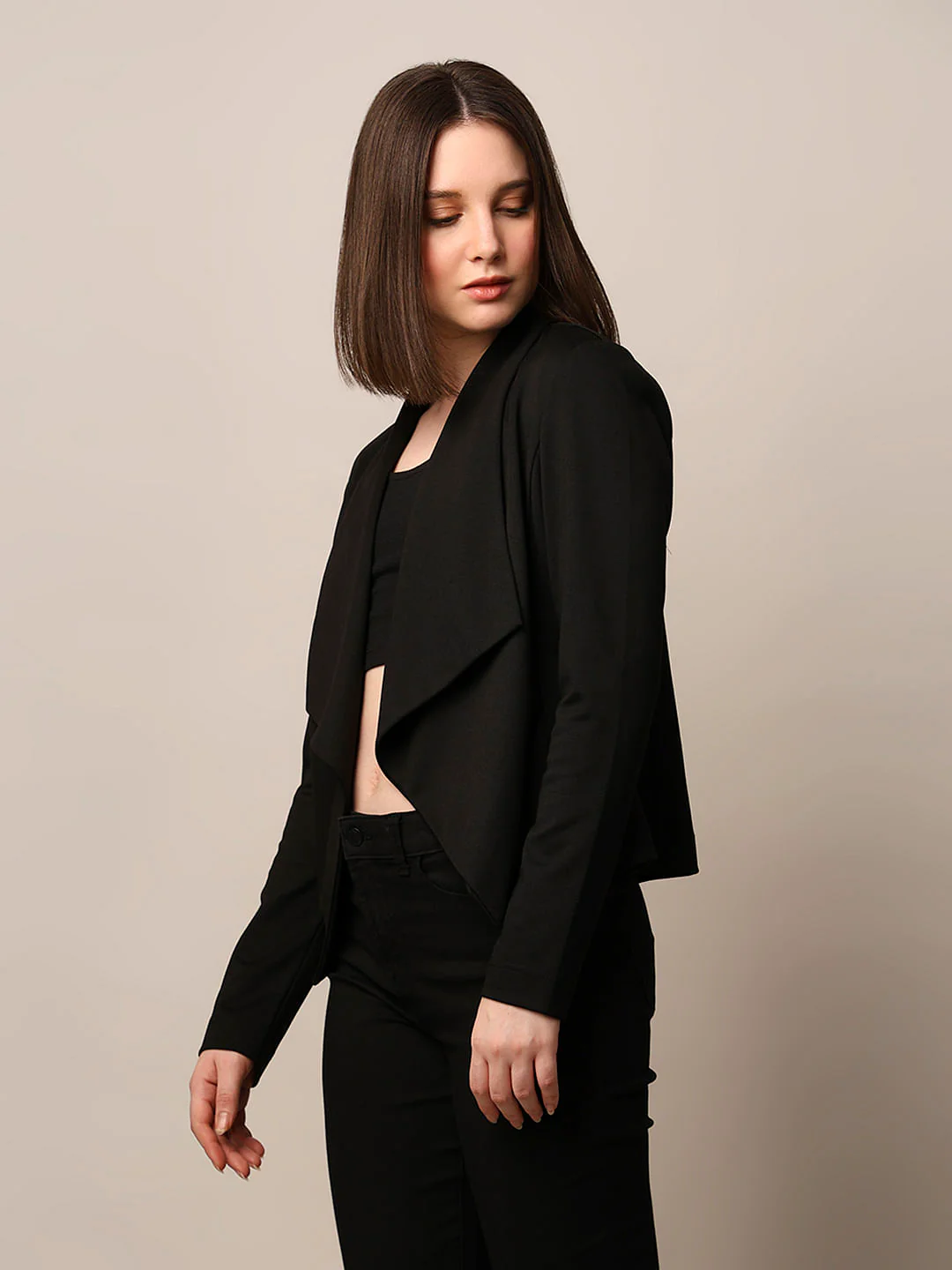 Black Cowl Neck Short Blazer - Image 5