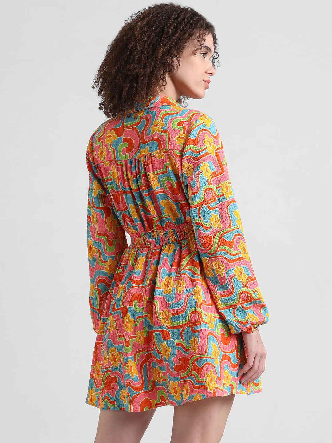 Yellow Abstract Print Shirt Dress - Image 6