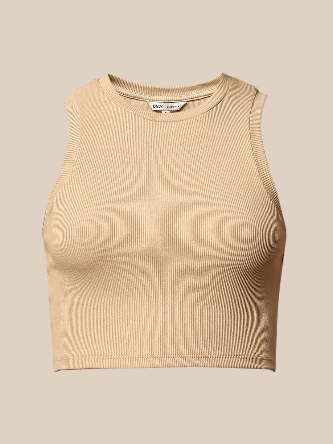 Beige Ribbed Cropped Tank Top - Image 7