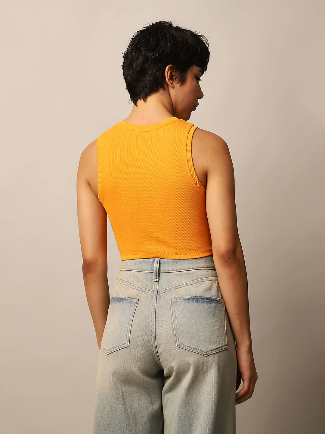 Orange Ribbed Cropped Tank Top - Image 4