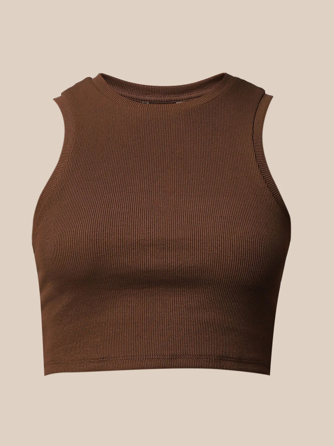 Brown Ribbed Cropped Tank Top - Image 7