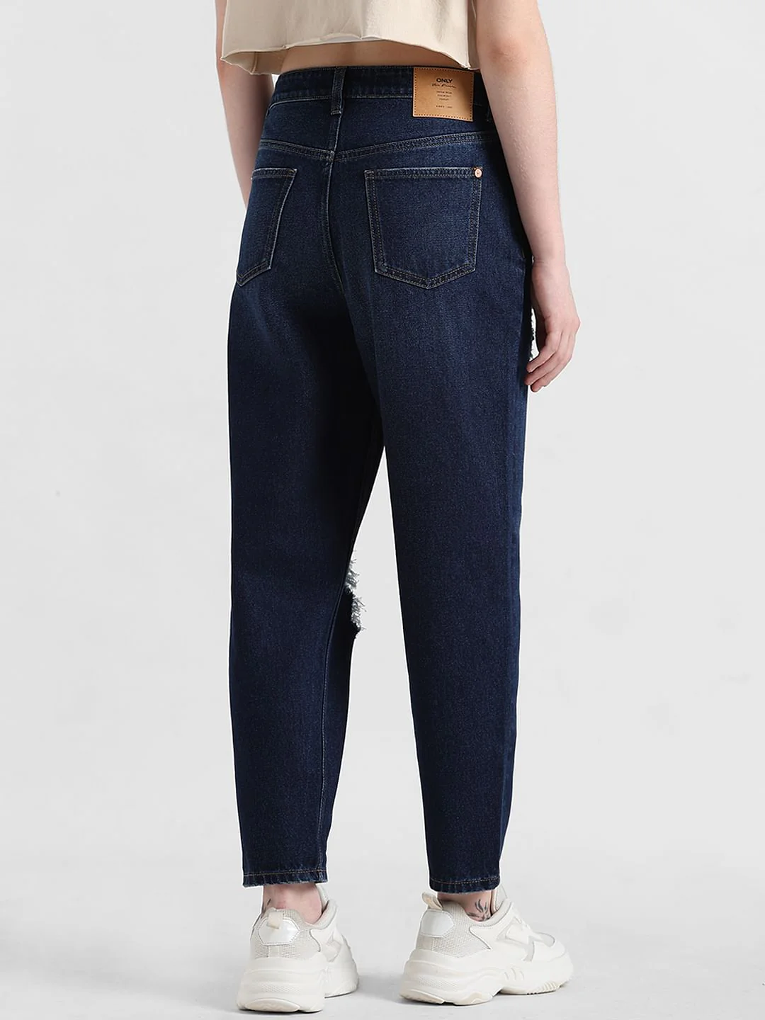 Blue High Rise Ripped Mom Jeans - Image 5
