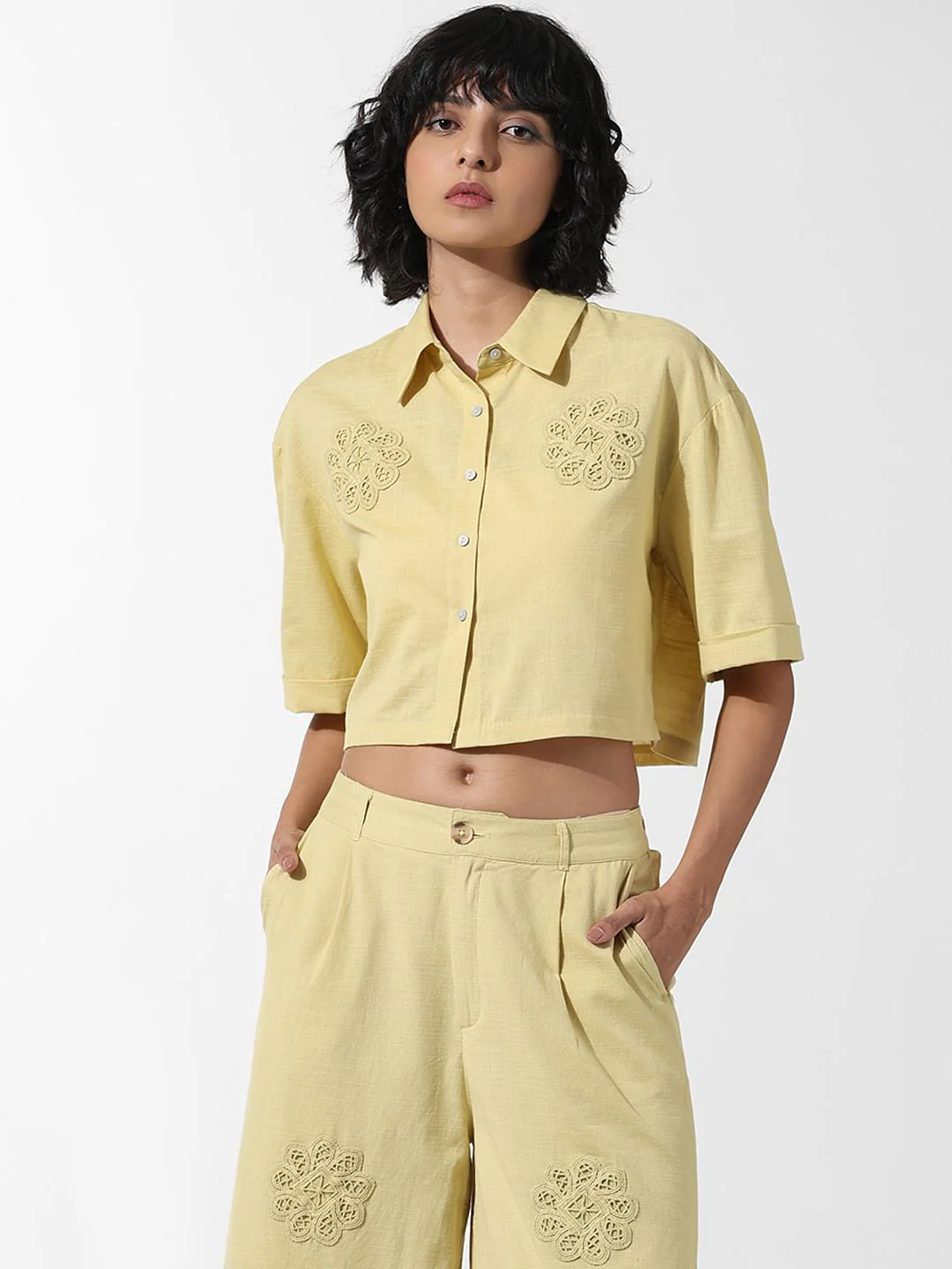Yellow Applique Detail Co-Ord Set Shirt - Image 3