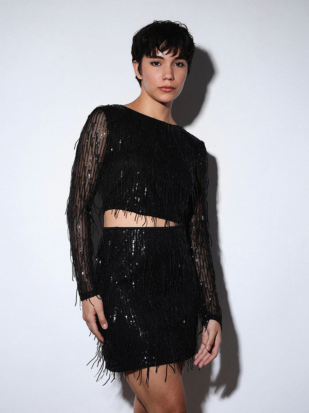 Black Sequined Crop Top - Image 3