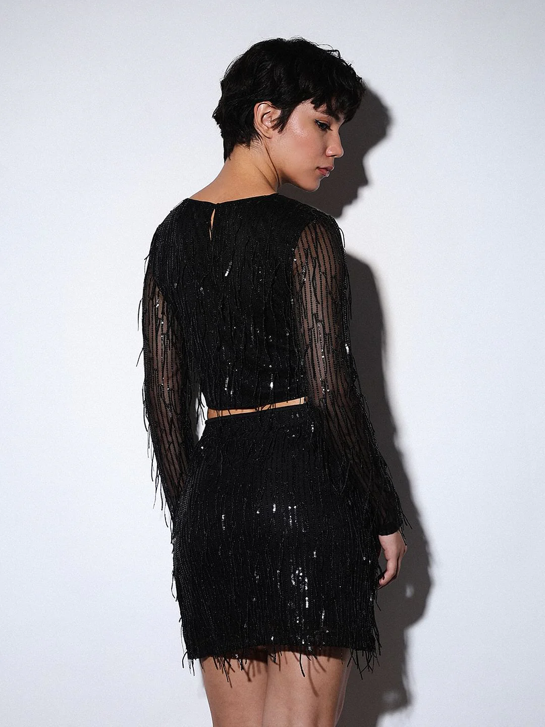 Black Sequined Crop Top - Image 6