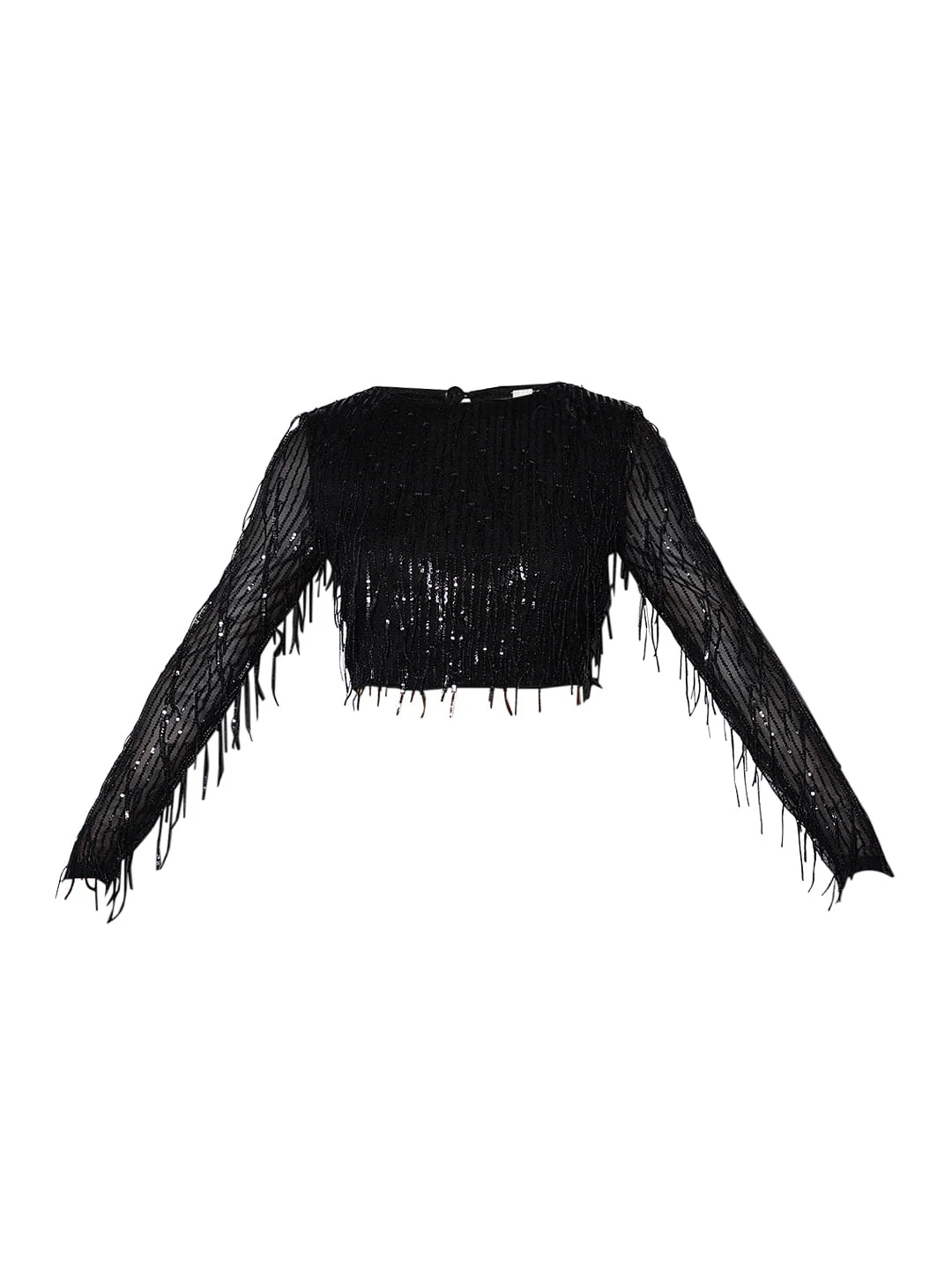 Black Sequined Crop Top - Image 7