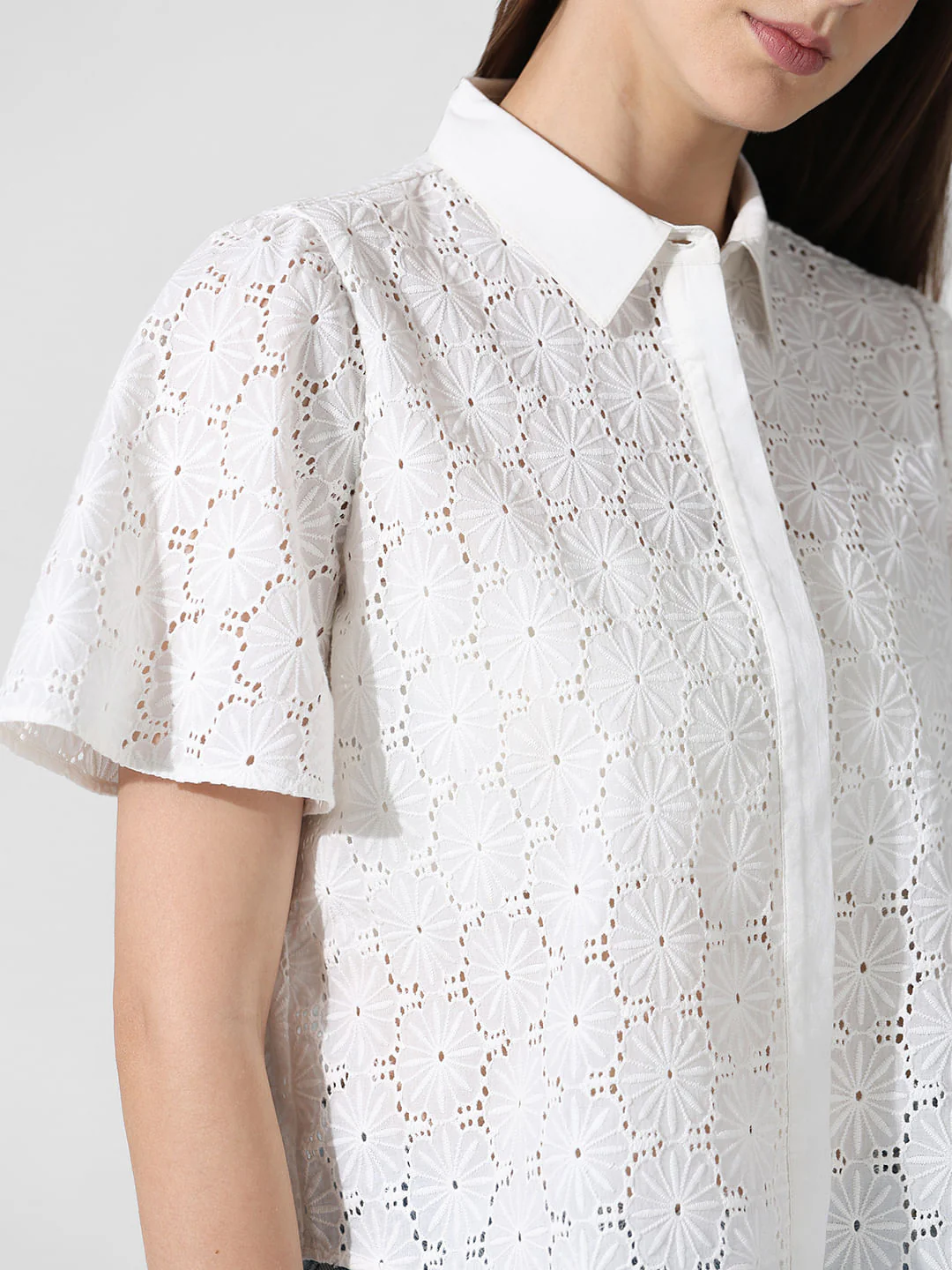 White Schiffli Cotton Shirt - Image 4
