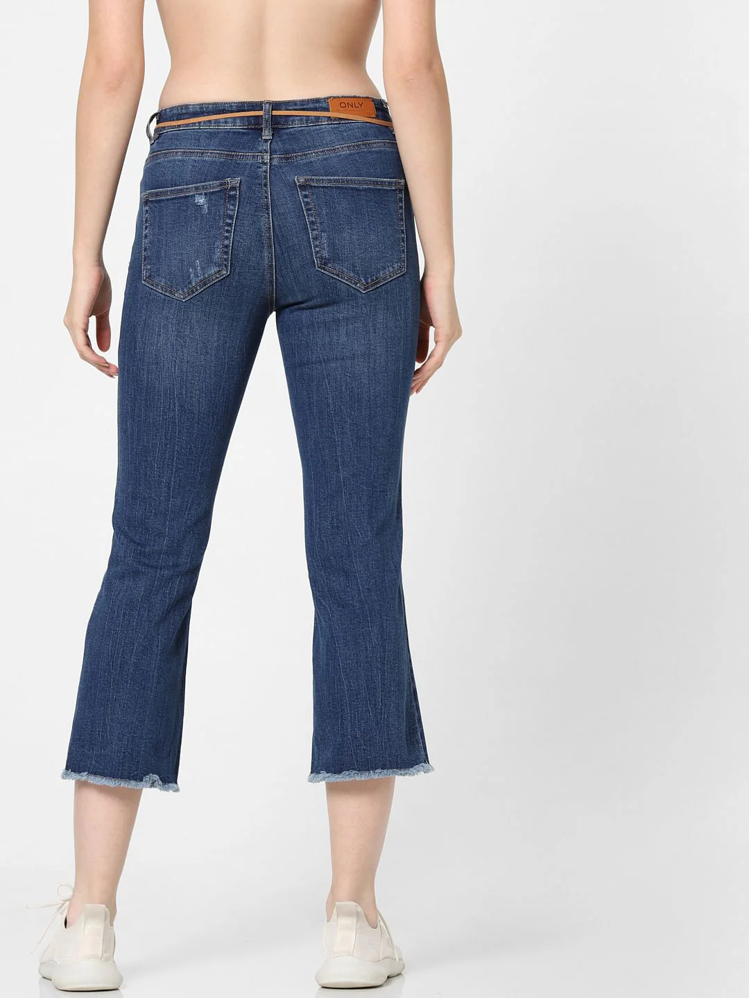 Dark Blue Mid Rise Cropped Flared Jeans - Image 4