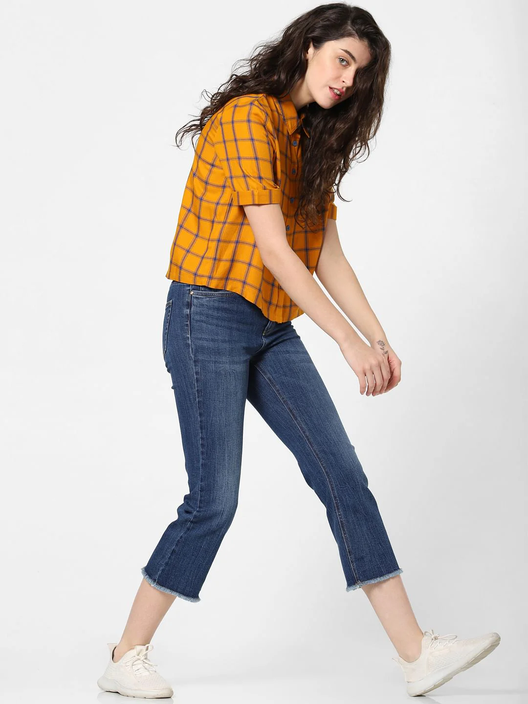 Dark Blue Mid Rise Cropped Flared Jeans - Image 5