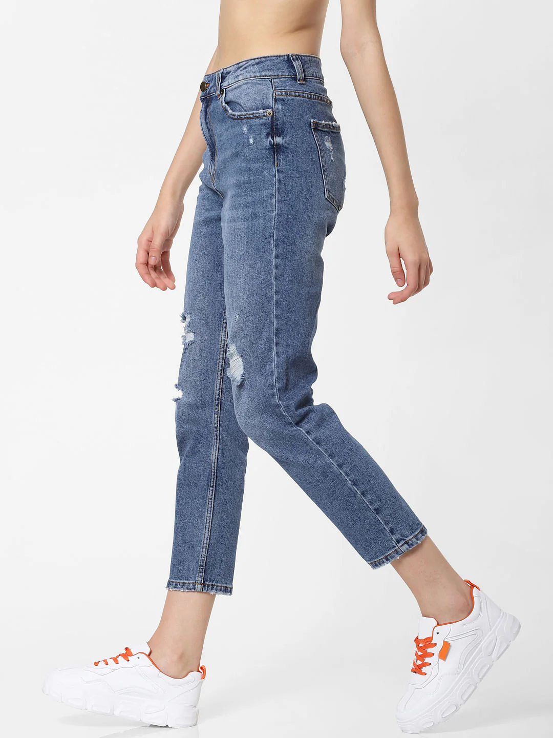 Blue High Rise Distressed Straight Fit Jeans - Image 4